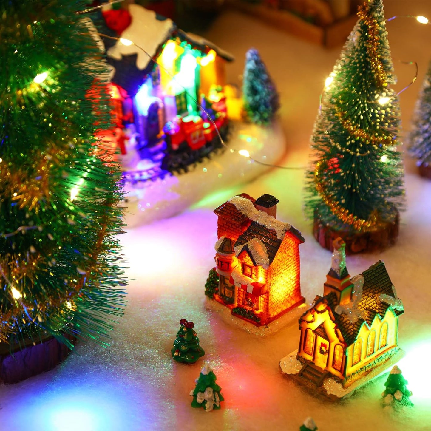 Jetec LED Christmas Fake Snow Blanket with Lights Artificial Snow Blanket with 2 Pcs LED Lights Lighted Snowflake Table Runner for Christmas Tree Village Display Winter Party Decor(15.75''x 59.06'')