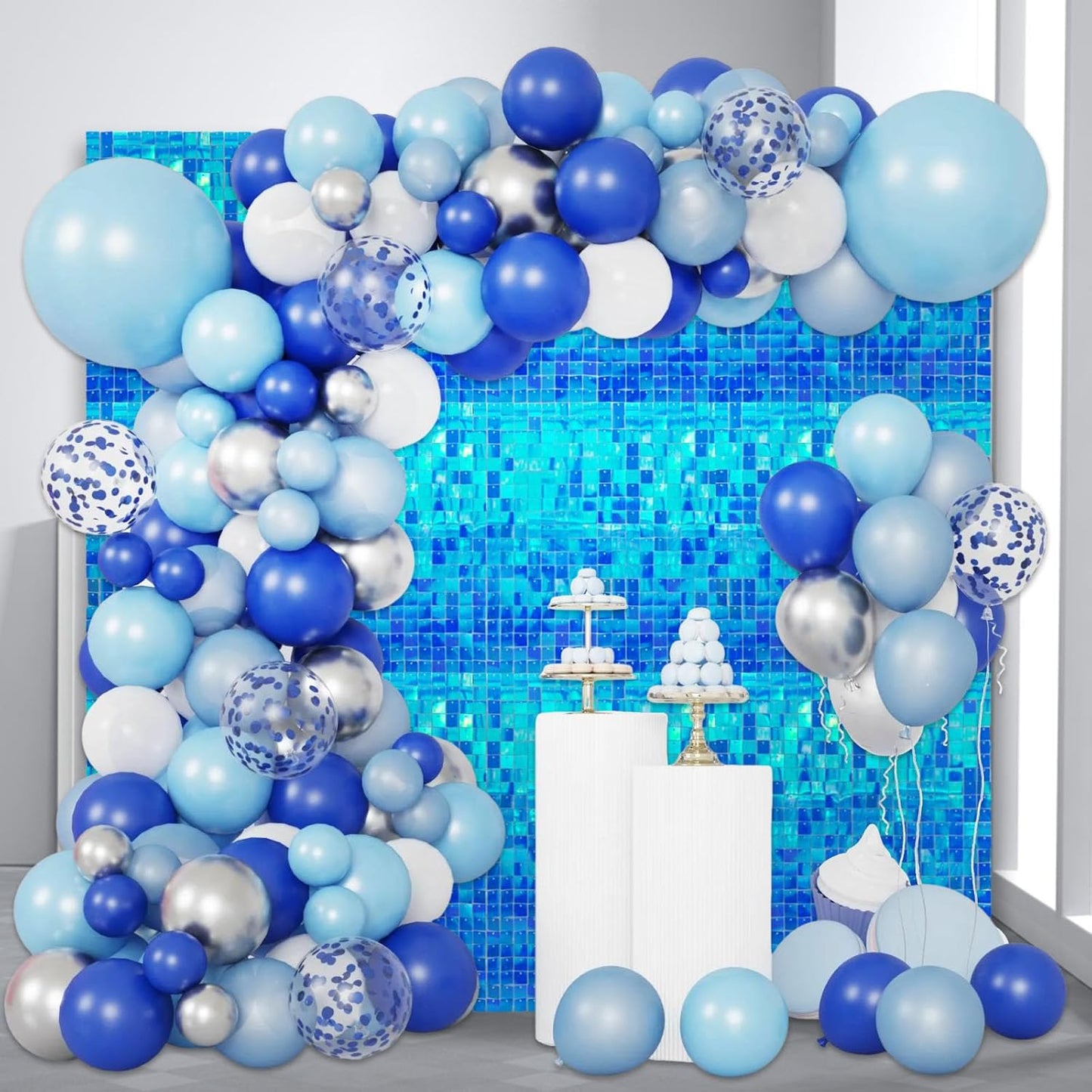 24PCS Colorful Lake Blue Shimmer Wall Backdrop, Square Sequin Photo Backdrops Panel, Glitter Wall Background for Birthdays, Weddings, Christmas, Engagements, Disco Bachelorette Party Decor (3FTx4FT)