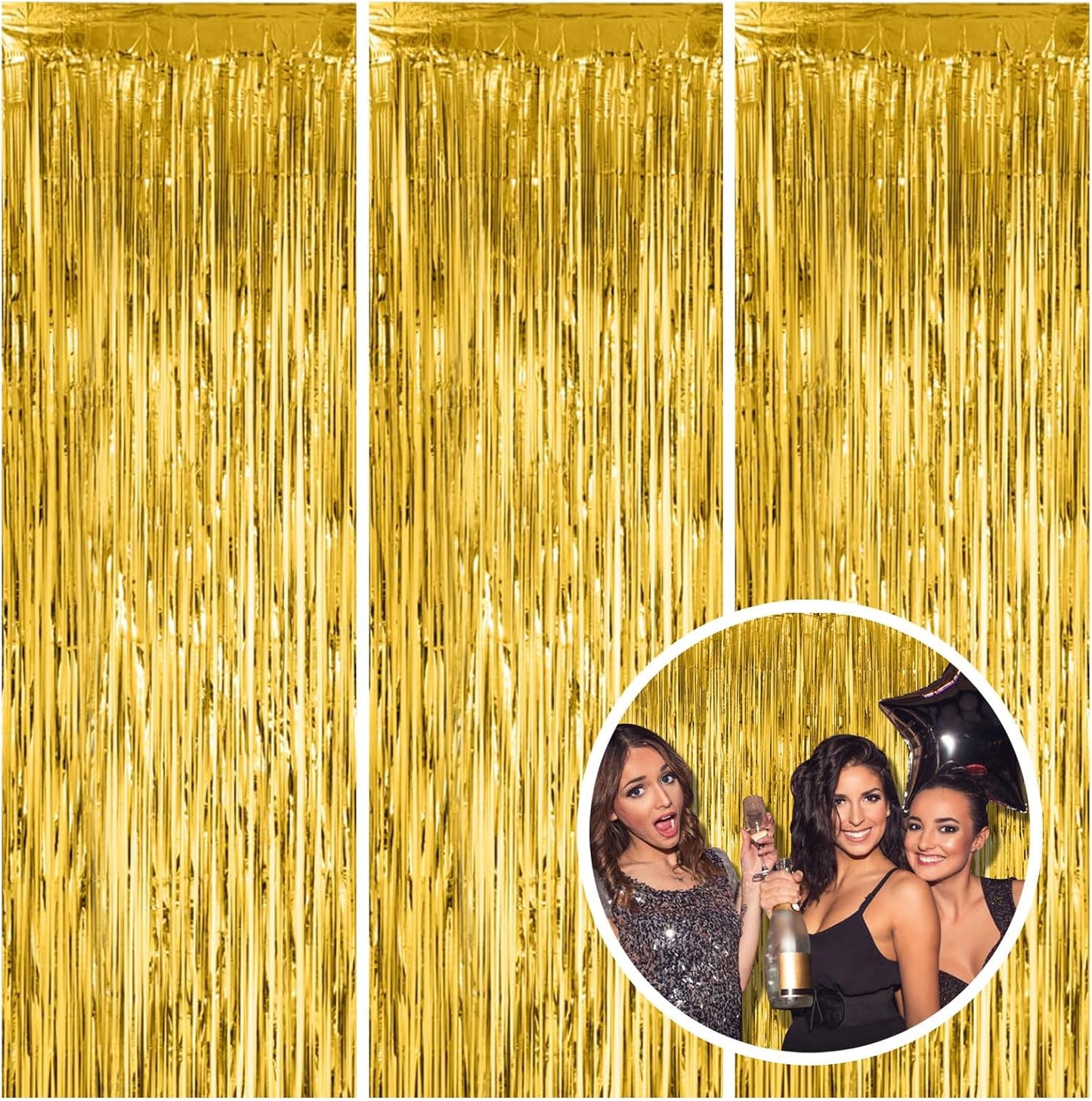 3 Pack Gold Fringe Backdrop Curtain Tinsel Party Streamers Birthday Party Decorations New Year Photo Booth Backdrop Halloween Christmas Graduation Bachelorette Theme Party Decorations