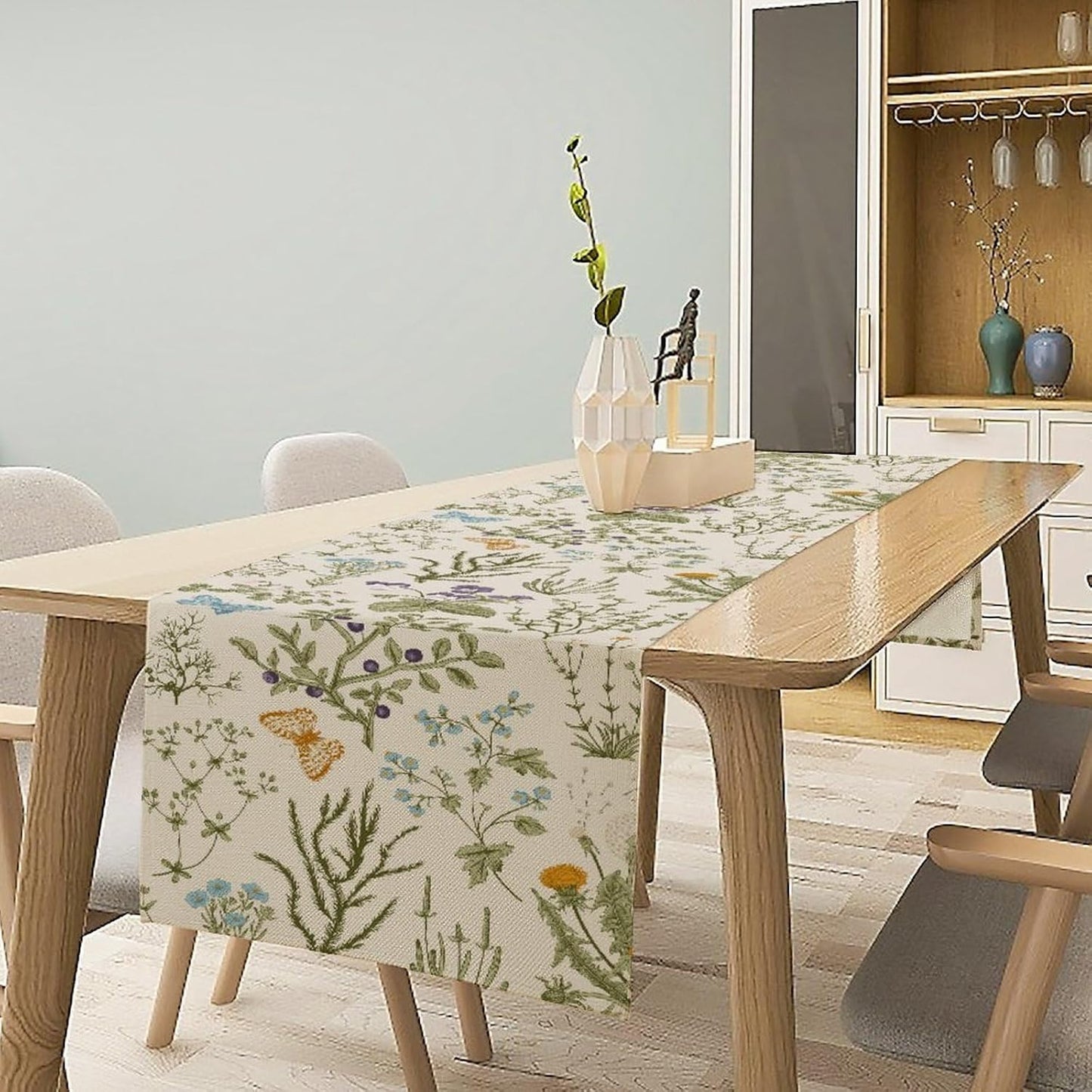 Floral Table Runner,Wildflower Spring Table Runner Seasonal Summer Butterfly Kitchen Dining Table Decoration for Home Party 13x108 Inch