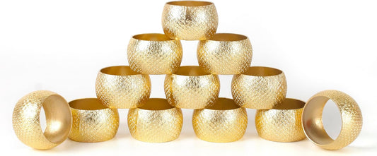 Gold Napkin Rings Set of 12 - Metal Heavy Duty Serviette Holders | Perfect for Dining Table, Weddings, Thanksgiving, Christmas & Everyday Use | Metallic Adornment for Table Setting- ALPHA Living HOME