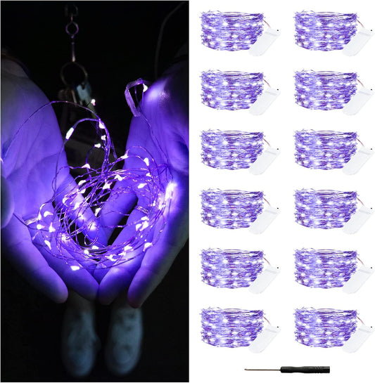 12 Pack Fairy Lights Battery Operated String Lights，7FT 20LED Waterproof Silver Wire Christmas Lights Outdoor,Firefly Mini Lights for Bedroom Party Birthday Wedding Home Decor