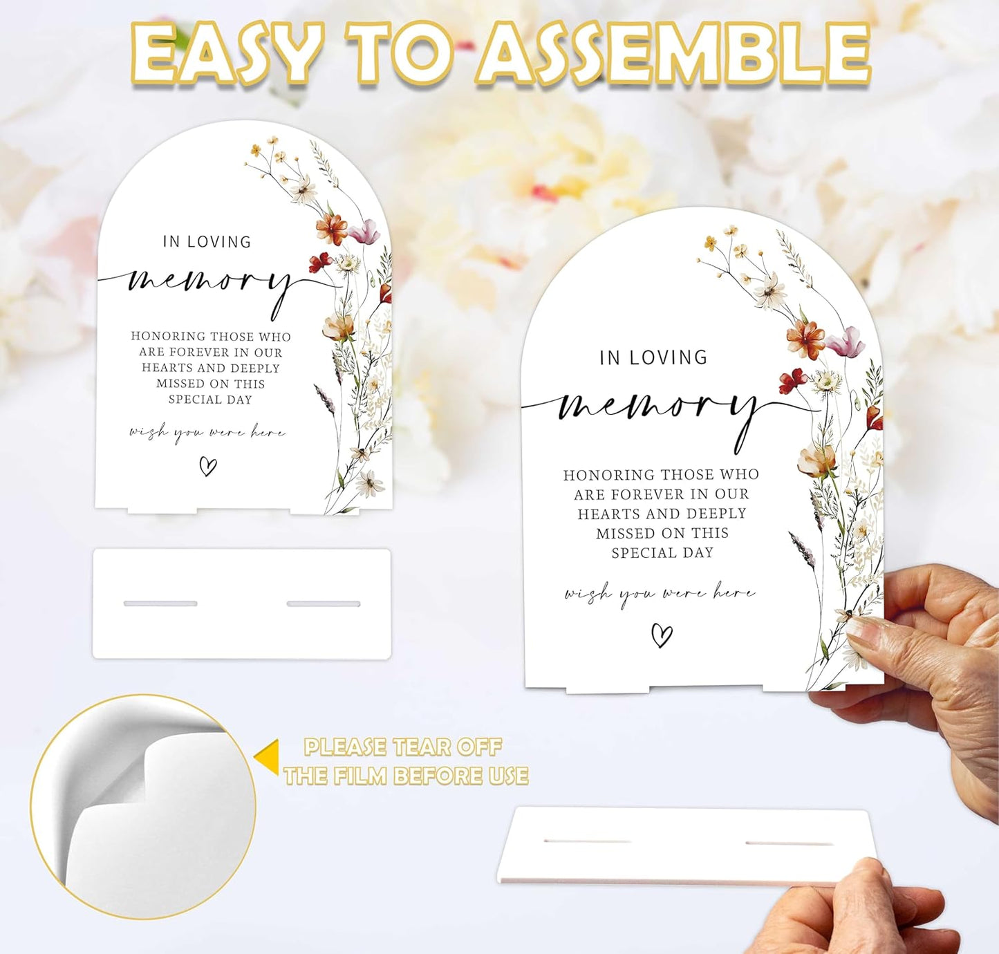 Boho Floral In Loving Memory Sign, 6 x 8 Inch White Arch Acrylic Wedding Sign with Holder, Wedding Sign for Ceremony and Reception, Wedding Decoration, Wedding Supplies - BX05