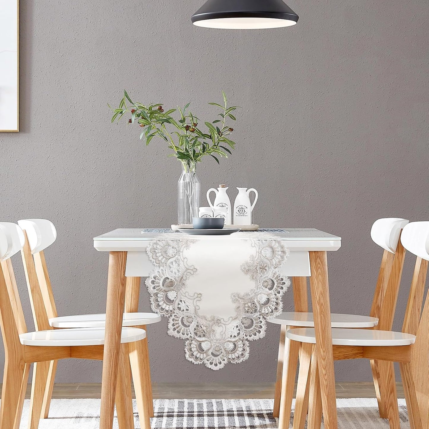 Vintage Lace Dining Table Runner, 72 Inches Macrame Coffee Table Runners for Kitchen Home Christmas Party Decorations (16x72 inch,Off White)