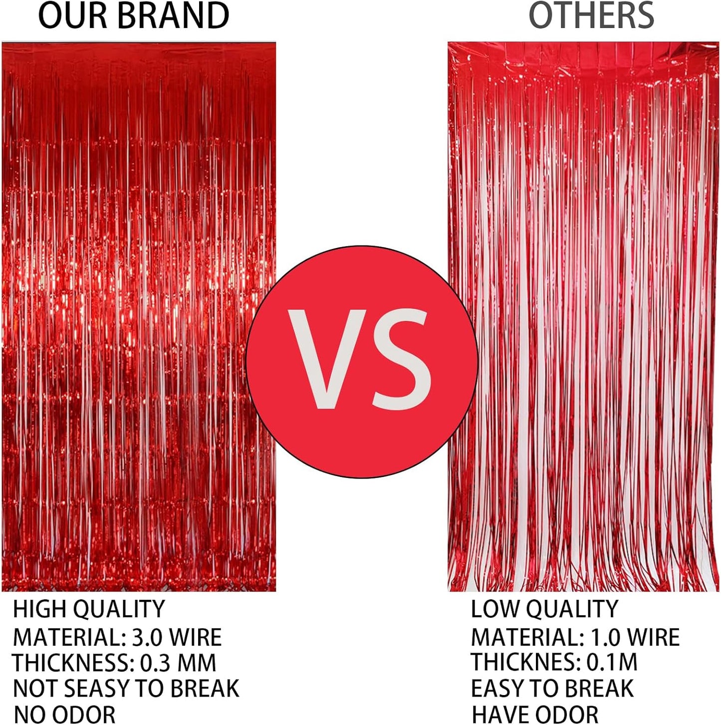 Keyali 3 Pack 3.3 * 8.3 ft Foil Curtain Metallic Tinsel Fringe Curtains Photo Booth Props Backdrop for Birthday Wedding Engagement Baby Shower Christmas Holiday Celebration Partyl,Red