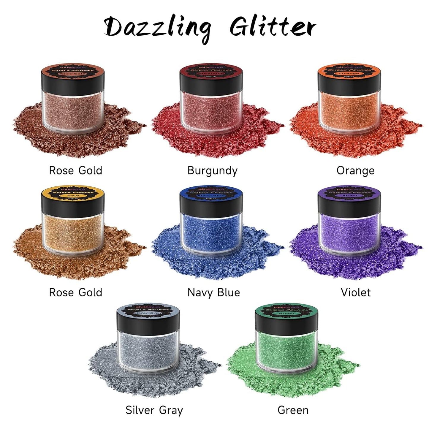 Cakestar Edible Glitter, 8 Colors Edible Luster Dust, Edible Glitters for Drinks, Food Shimmer Dust for Cookies, Cake Decorating, Strawberries, 7g/bottle