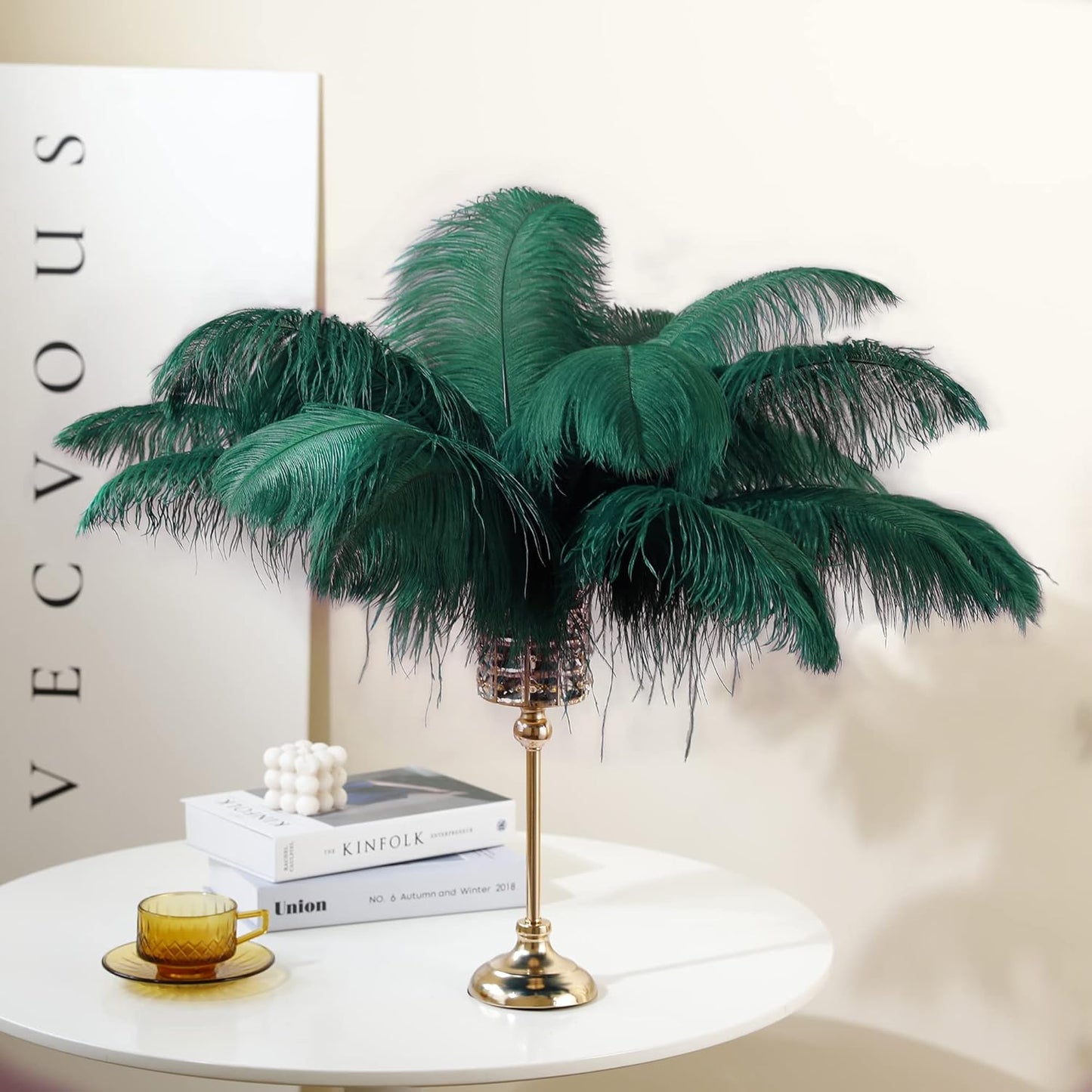 Larryhot Green Large Ostrich Feathers - 10pcs 16-18 inch Feathers for Vase and Wedding Party,Christmas Decor(Blackish Green)