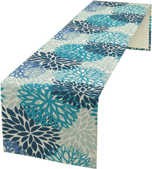 Floral Table Runner,Blue Flowers Print Spring Summer Table Cloth Kitchen Dining Table Home Party Decoration 13x108 Inch