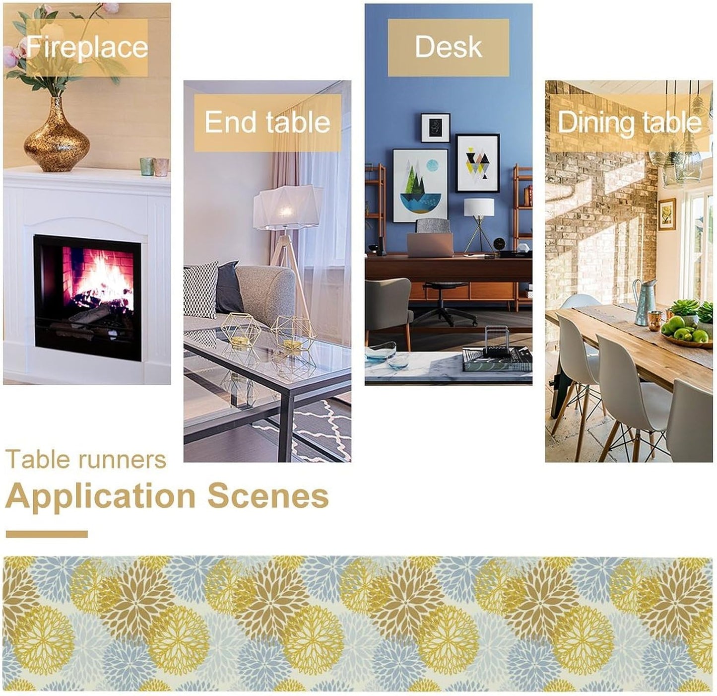 Flowers Table Runner,Spring Summer Floral Pattern Seasonal Farmhouse Kitchen Dining Table Home Party Decoration 13x60 Inch