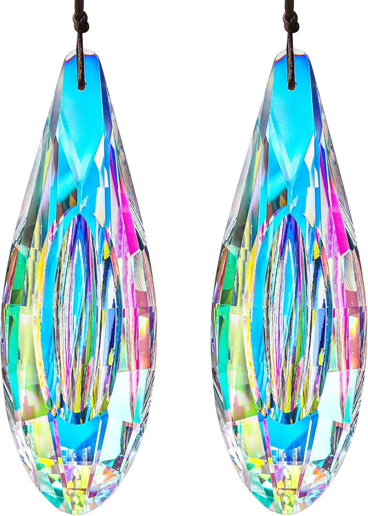 HDCRYSTALGIFTS 2pcs 120mm/5'' Large Crystal Prisms Suncatcher for Window Hanging, AB Crystals Sun Catcher Indoor Window, Rainbow Maker Crystal Stick Prisms for Balcony,Kitchen,Garden Decoration