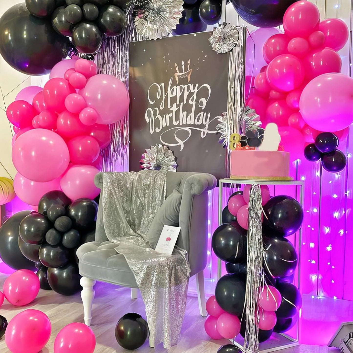 Pink Purple Black Balloons, Hot Pink and Purple Balloons, Matte Hot Pink Purple Black Macaron Pink Balloon for Girls Woman Party Birthday Gender Reveal Baby Shower Valentine Wedding Decorations