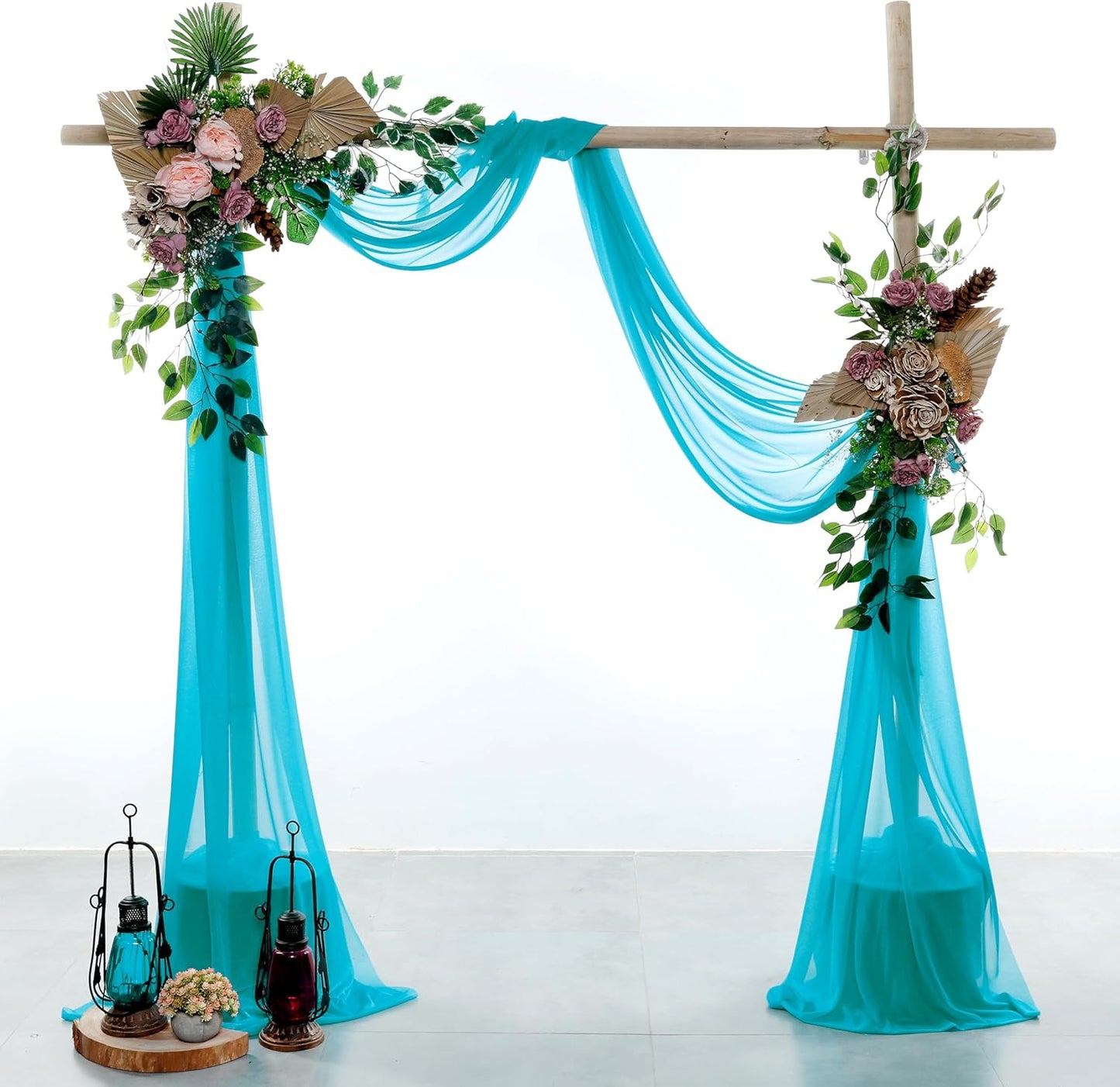 VDS Pack of 2 Panel (30 Inch X 30 Feet) Wedding Arch Draping Fabric Sheer Chiffon Fabric Drapery for Wedding Ceremony Reception Swag Backdrop Canopy Chuppah ARBO Altars Decoration (Peacock Blue)