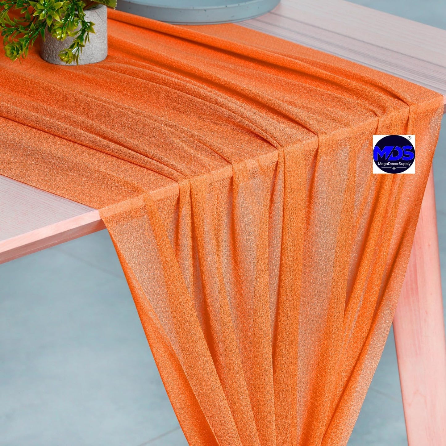MDS 15 Pack 10ft Chiffon Table Runner 29 x 120 Inches Sheer Wedding Runner Romantic Rustic Table Runner for Wedding Decorations, Birthday Parties, Bridal Shower Party Arch Decor - Orange