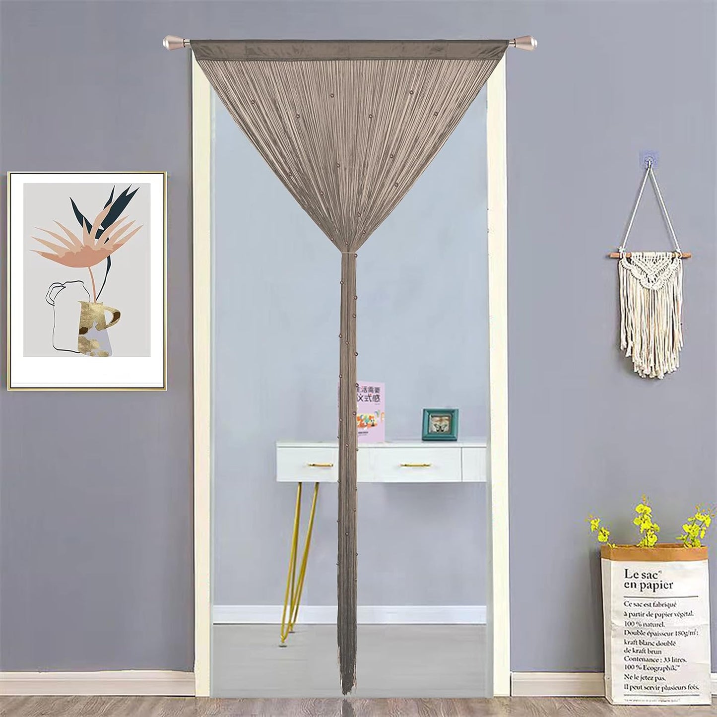 Beaded Curtain Beads Door String Curtains Ideal for Living Room Decor Wall Hanging Fringe Doorway Divider Bedroom Backdrop Hippie Window Closet Privacy Rod Pocket Dense (100x200cm,Ecru)