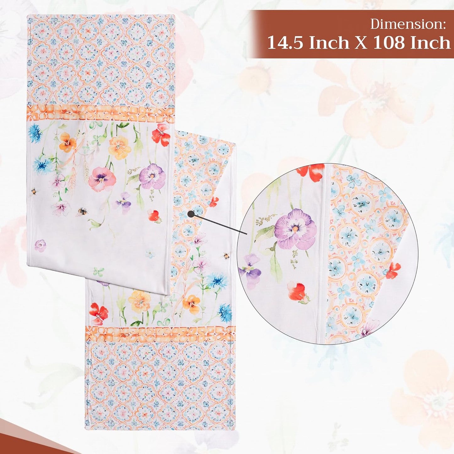 Maison d' Hermine Table Runner 100% Cotton Double Layer Table Runners 108 inches Long Decorative for Home Kitchen Dining Party Wedding Bridal Shower Spring Summer (Summer Whisper , 14.50" x 108")