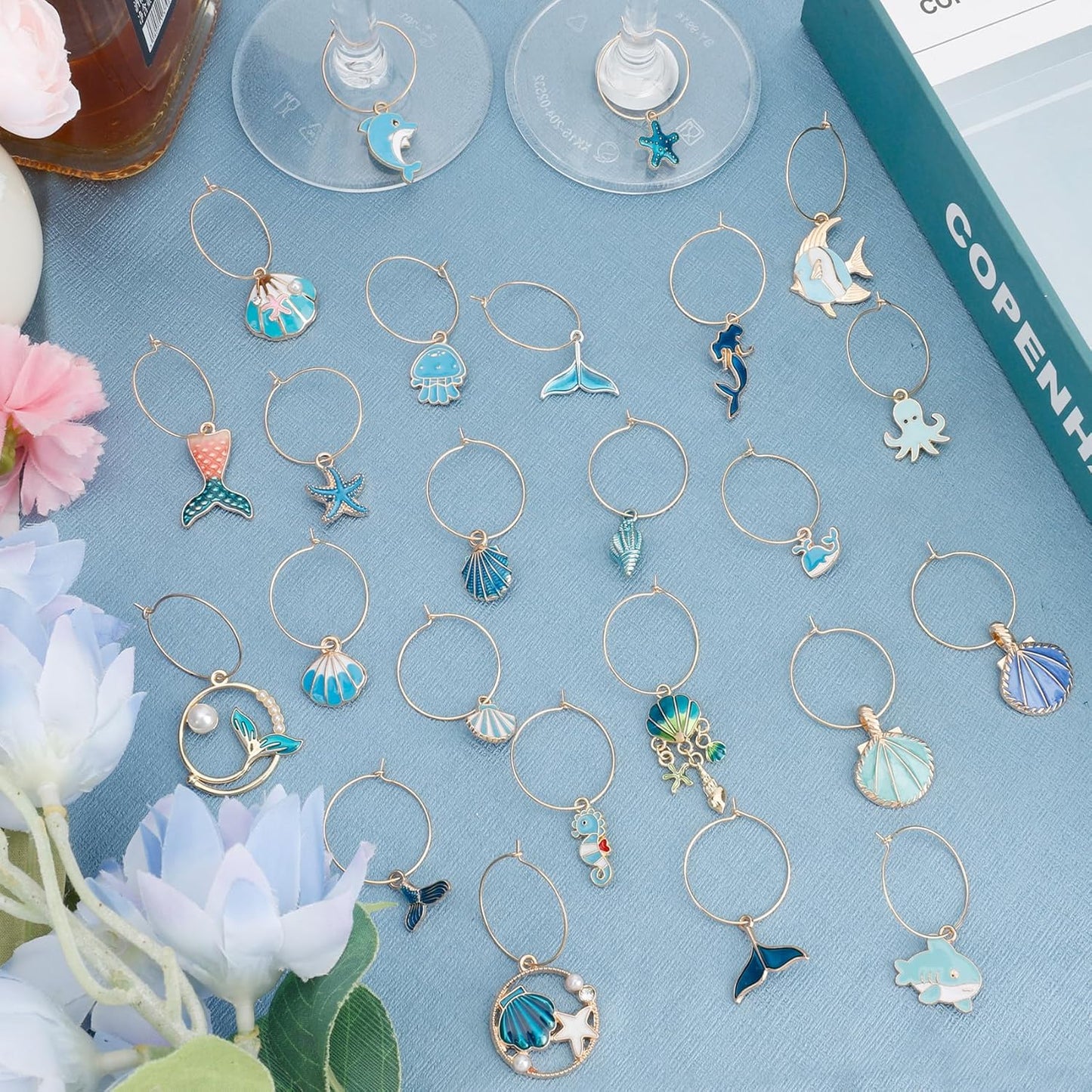 Wine Glass Charms Wine Charms for Stem Glasses Glass Markers Identifiers Tags for Christmas Tasting Party Favors Decorations