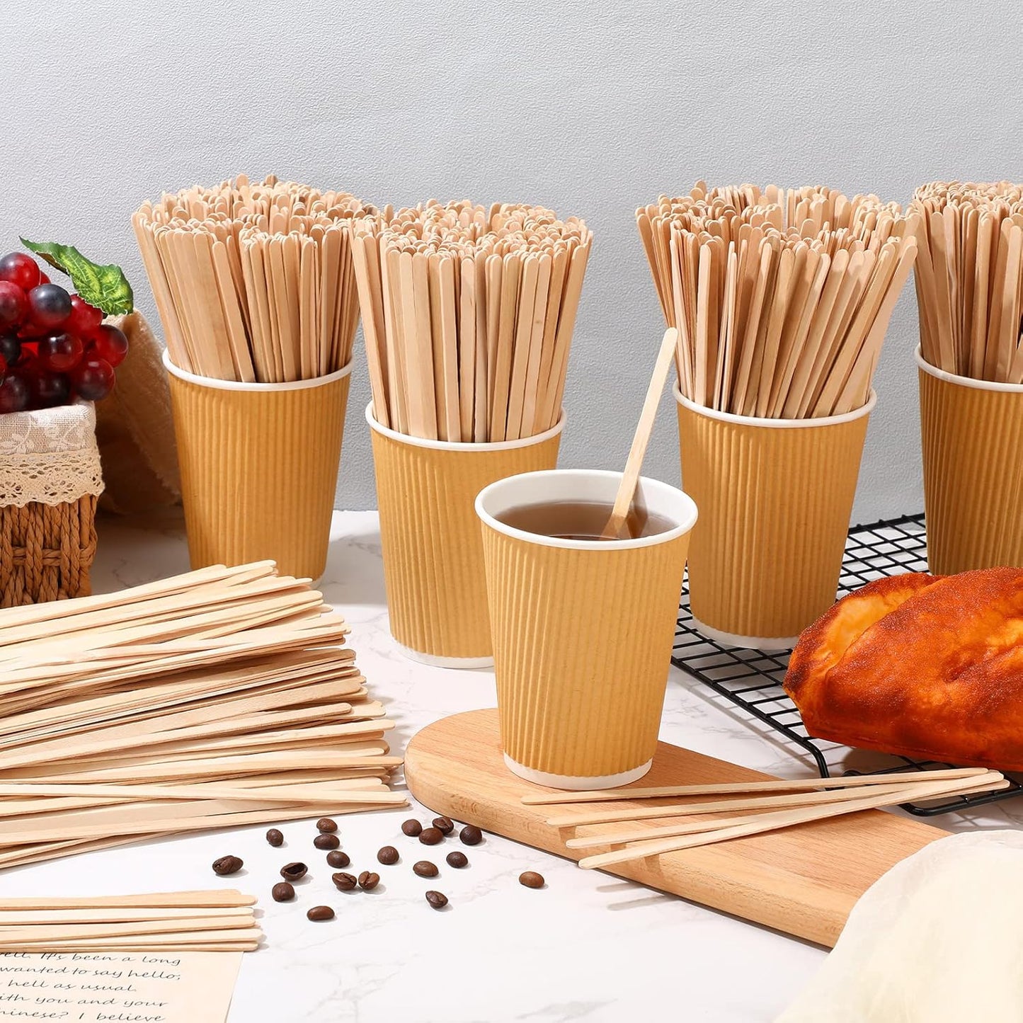 Meanplan 3000 Pcs Wooden Coffee Stirrers 7.5 Inch Disposable Stir Sticks Birch Wood Coffee Stirring Sticks Bar Long Cocktail Drink Stirrers with Round Ends for Hot Chocolate Tea Beverages