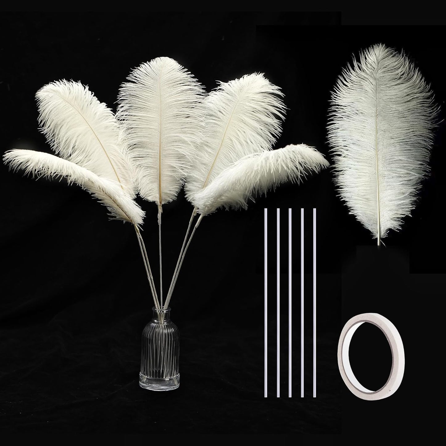 Holmgren Beige Ostrich Feathers Bulk - 20pcs Making Kit 22 Inch Boho Ostrich Feathers for Vase, Floral Arrangement, Wedding Party Centerpieces and Christmas Home Decorations (Beige)