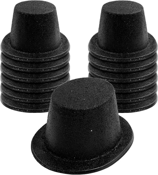 Hillban 12 Pcs Top Hats Halloween Glitter Plastic Retro Disco Party Hats for Halloween Magician Birthday Wedding Carnivals(Black,Classic)
