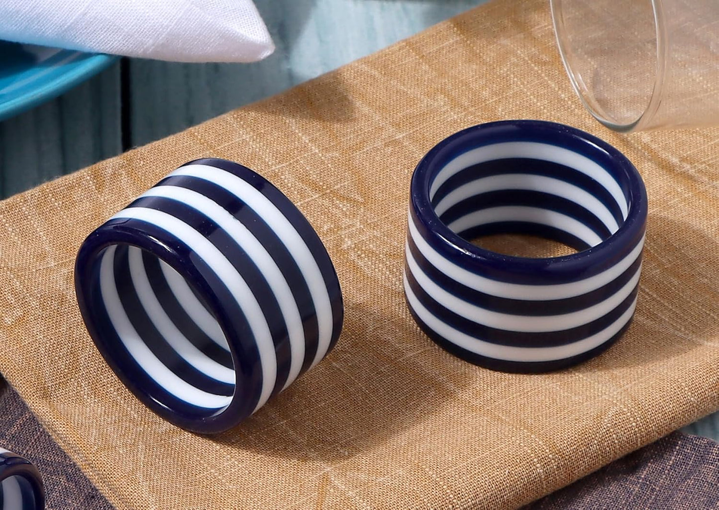 Set of 12 Epoxy Napkin Rings – Elegant Navy Blue & White Napkin Holders for Table Decor, Parties, Weddings & Dining - Modern Round Serviette Rings for Home & Holiday Celebrations - CLEENTABLE