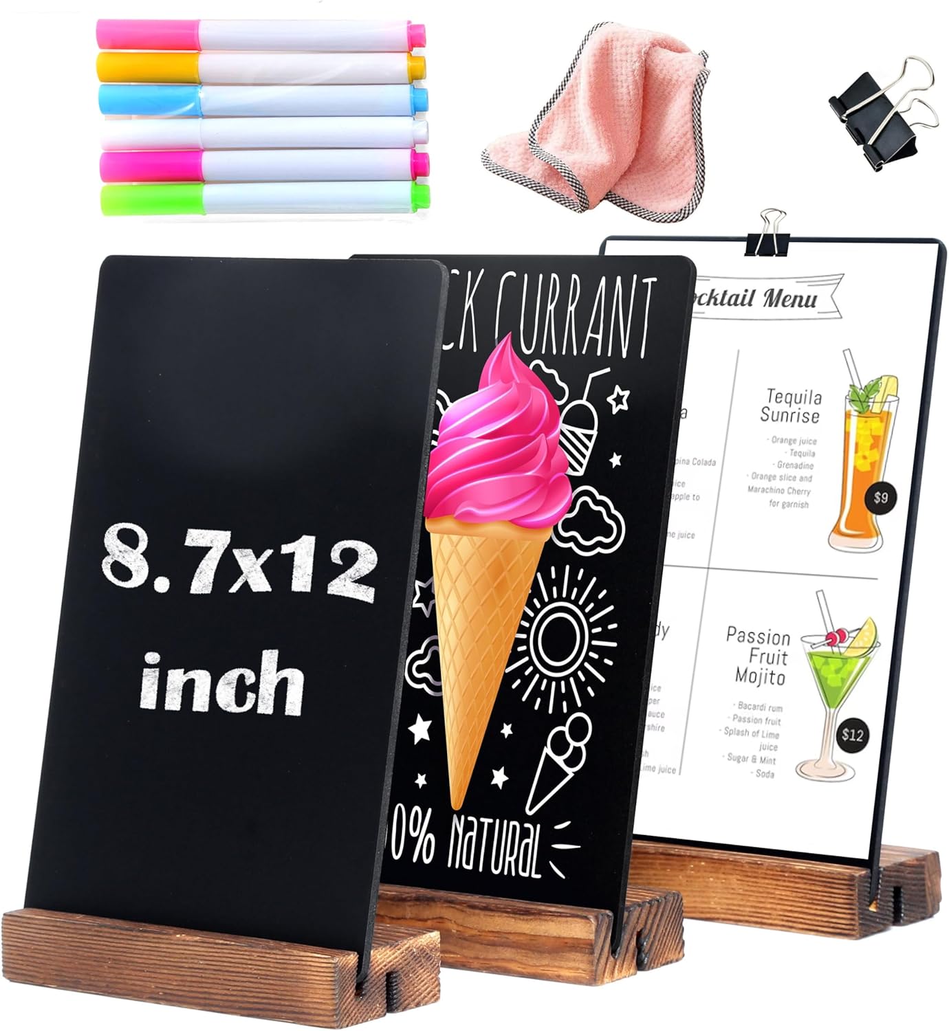 3 Pack 8.7x12 in Desktop Small Chalkboard Sign with Wood Base