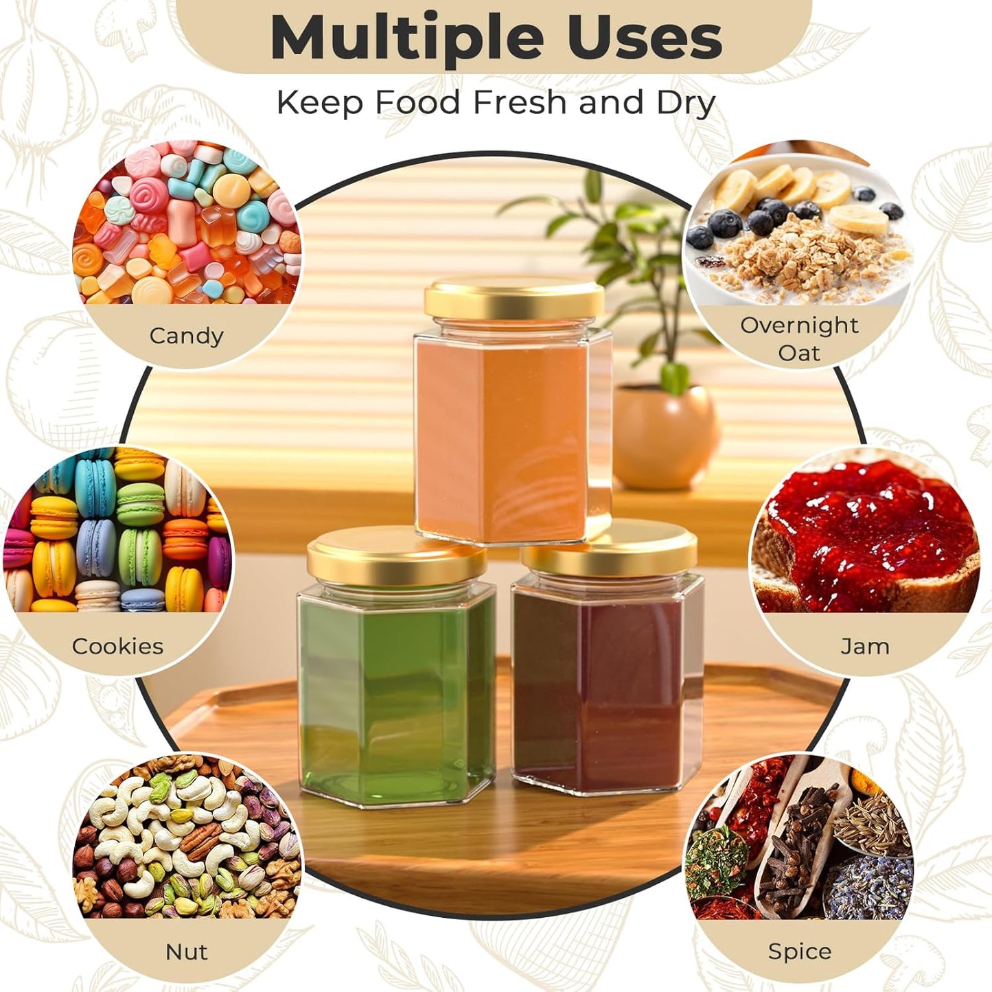 6 oz Hexagon Glass Jars with Gold Lids, 30 Pcs Canning Jars for Jam, Honey, Jelly, Candy, Candle, Wedding Favors, Baby Shower Favors, Spice Jars Crafts with Stickers and Pen for Labeling