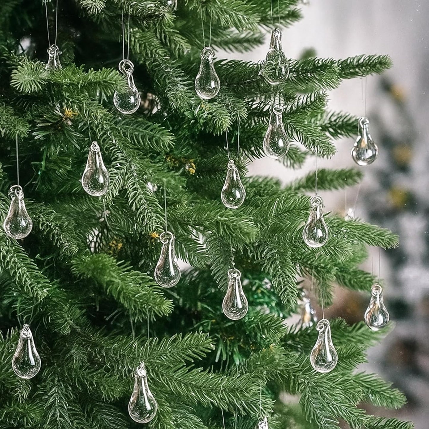 30 Pcs Clear Glass Teardrop Christmas Ornaments Crystal Raindrop Hanging Ornaments Crystal Chandelier Drop Pendant Icicles Decorations for Christmas Tree Winter Party Supplies (Mini Size)