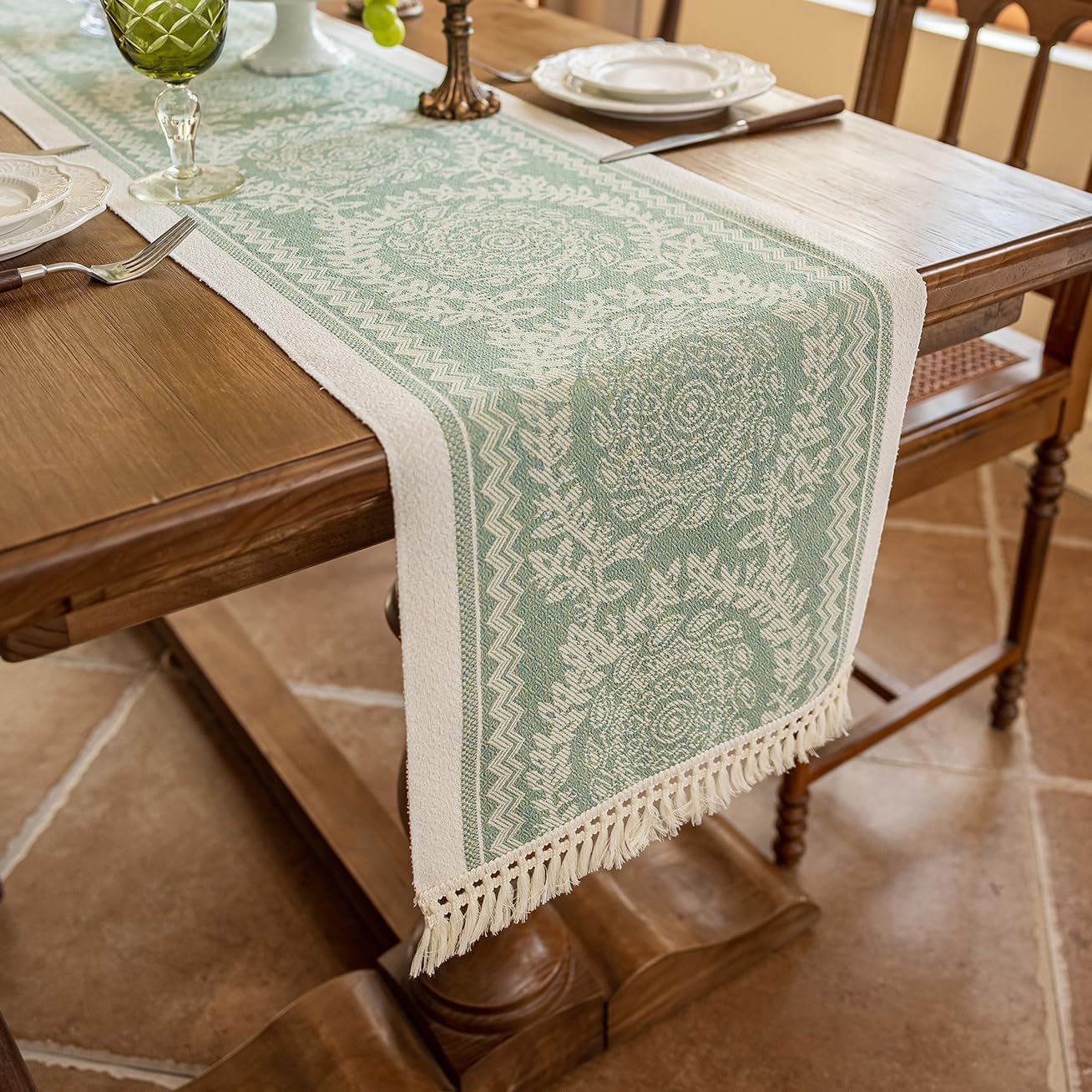 Table Runners 83 Inches,Waterproof Boho Table Runner with Tassel Fringe,Table Runner for Party Coffee Table