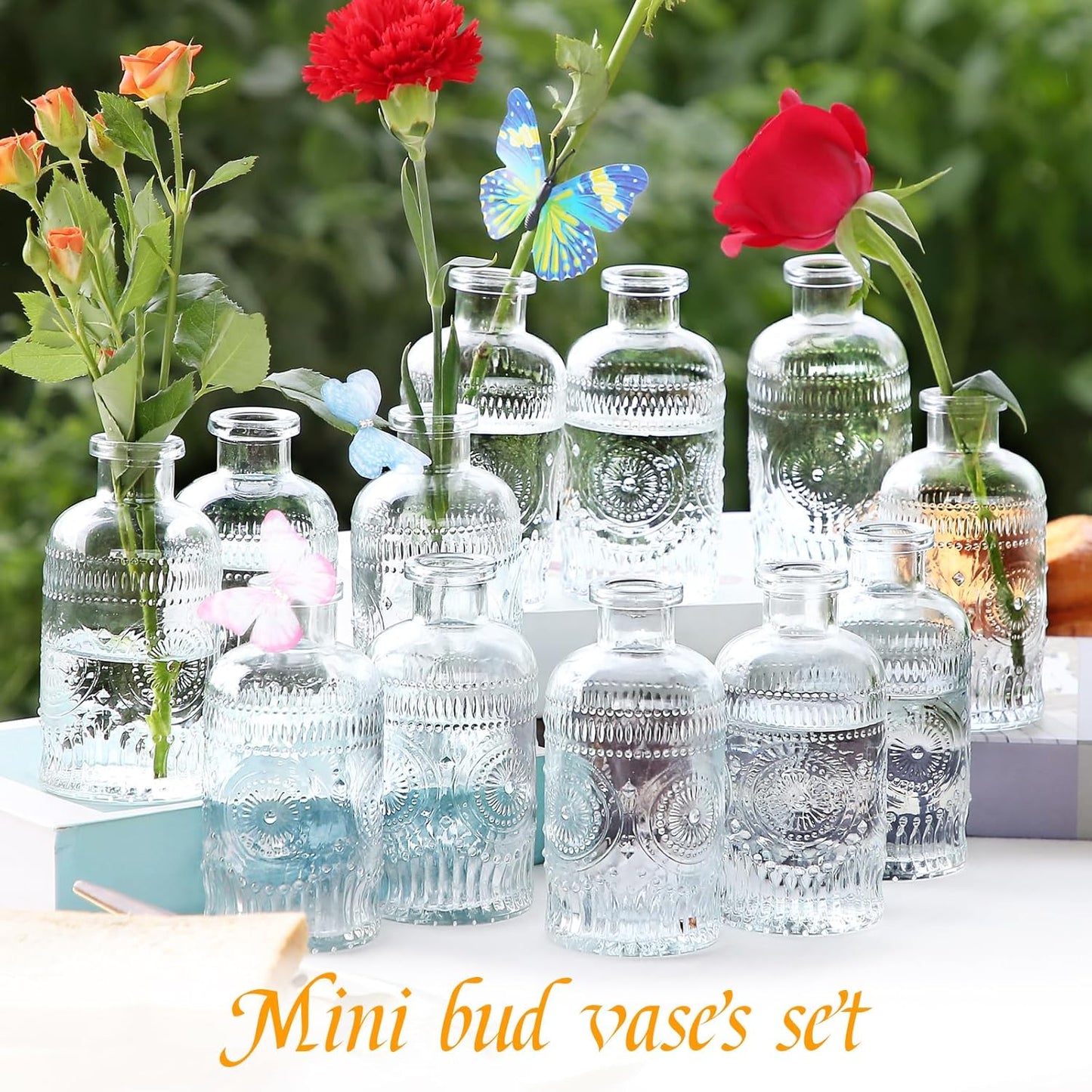 Glass Bud Vases in Bulk,Small Glass Vases for Flowers as Wedding Centerpieces for Tables,Clear Flower Vases Suitble for Wedding Decorations,Home Decor (Clear, 12 pcs)