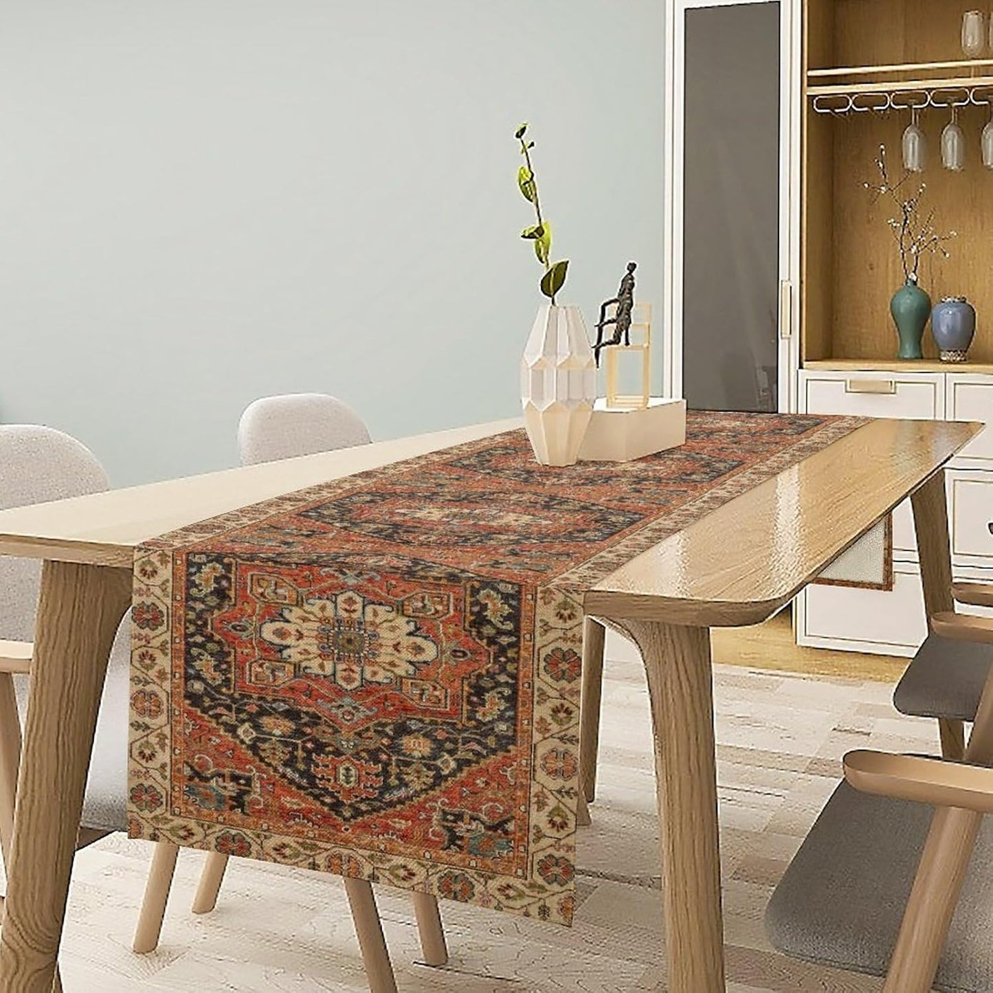 Vintage Boho Floral Table Runner, Rustic Country Farmhouse Orange Black Retro Flower Pattern for Home Kitchen Table Decor Dining Coffee Room Party Decor 13x120in