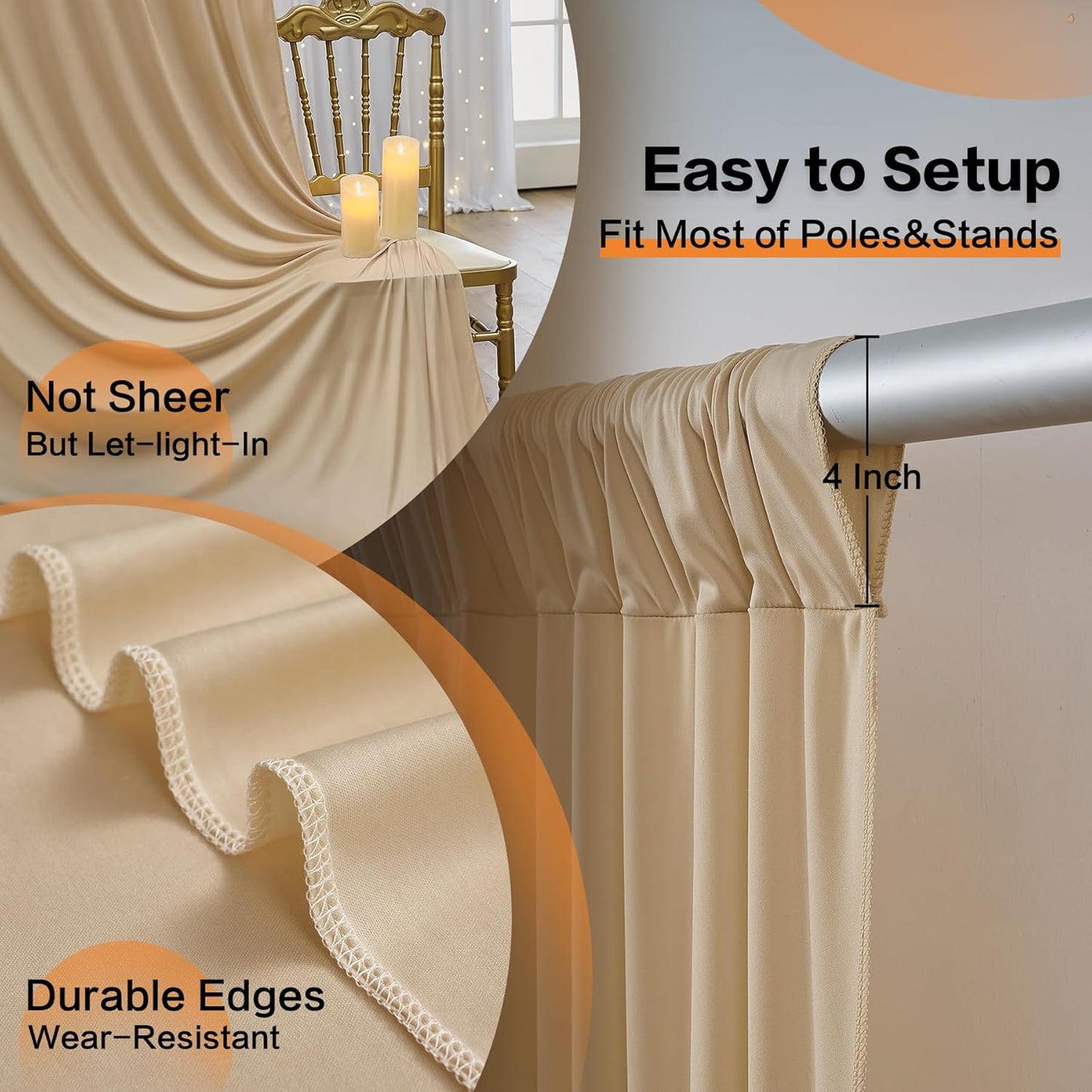 30×12 ft Wrinkle Free Beige Backdrop Curtain for Weddings Parties, 2 Panels 12ft Silky Polyester Wedding Drapes Backdrop Photo Back Drop Cloth for Birthday Baby Shower Photography Backgrounds