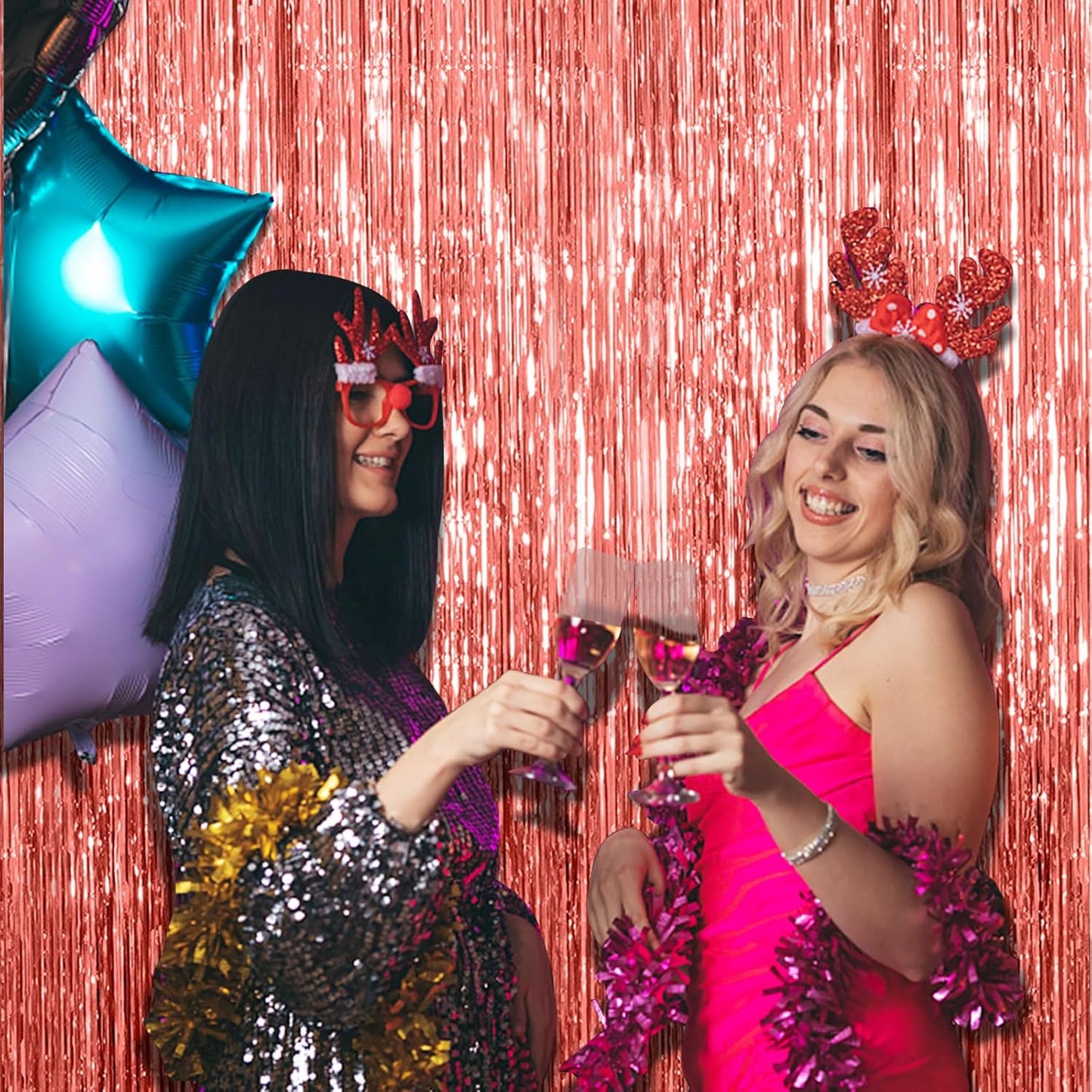 10 Pack Rose Gold Fringe Curtain Backdrop Birthday Bachelorette Party Decorations Metallic Tinsel Streamers Foil Backdrop Christmas Graduation Wedding New Year Party Decorations