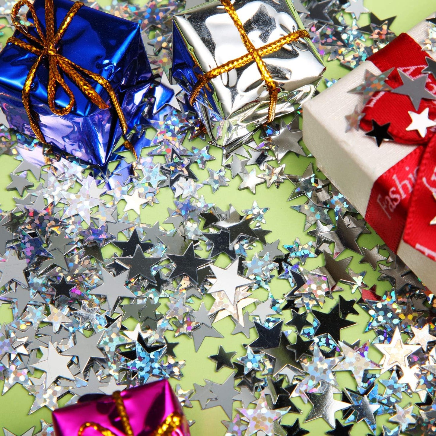 Hestya 60g Star Confetti Glitter Table Confetti Metallic Foil Stars for Party Wedding Festival Decorations(Silver Set,10mm and 6mm)