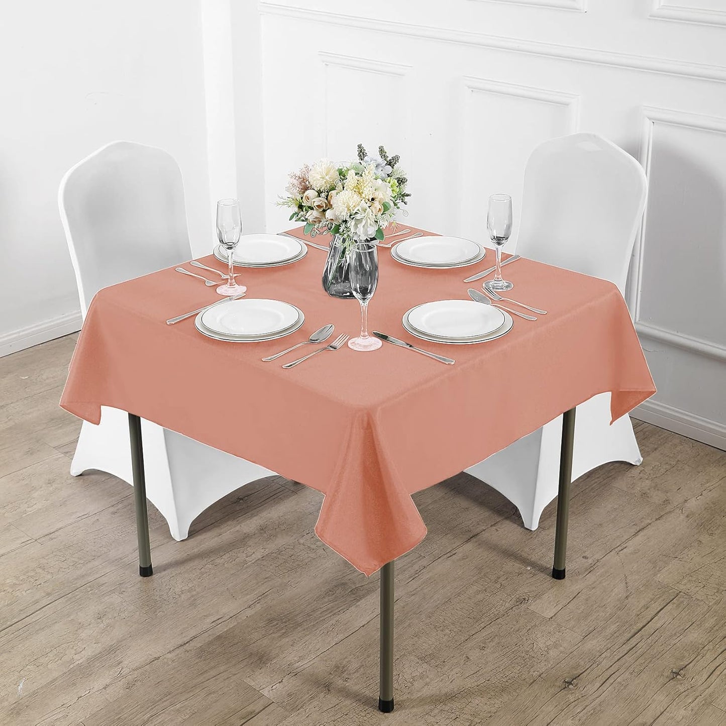 Fokitut 2 Pack Waterproof Square Tablecloth, 52x52 Inch, Stain Resistant and Wrinkle Polyester Table Cloth, Fabric Table Cover for Kitchen Dining, Wedding, Party, Holiday Dinner-Dusty Pink