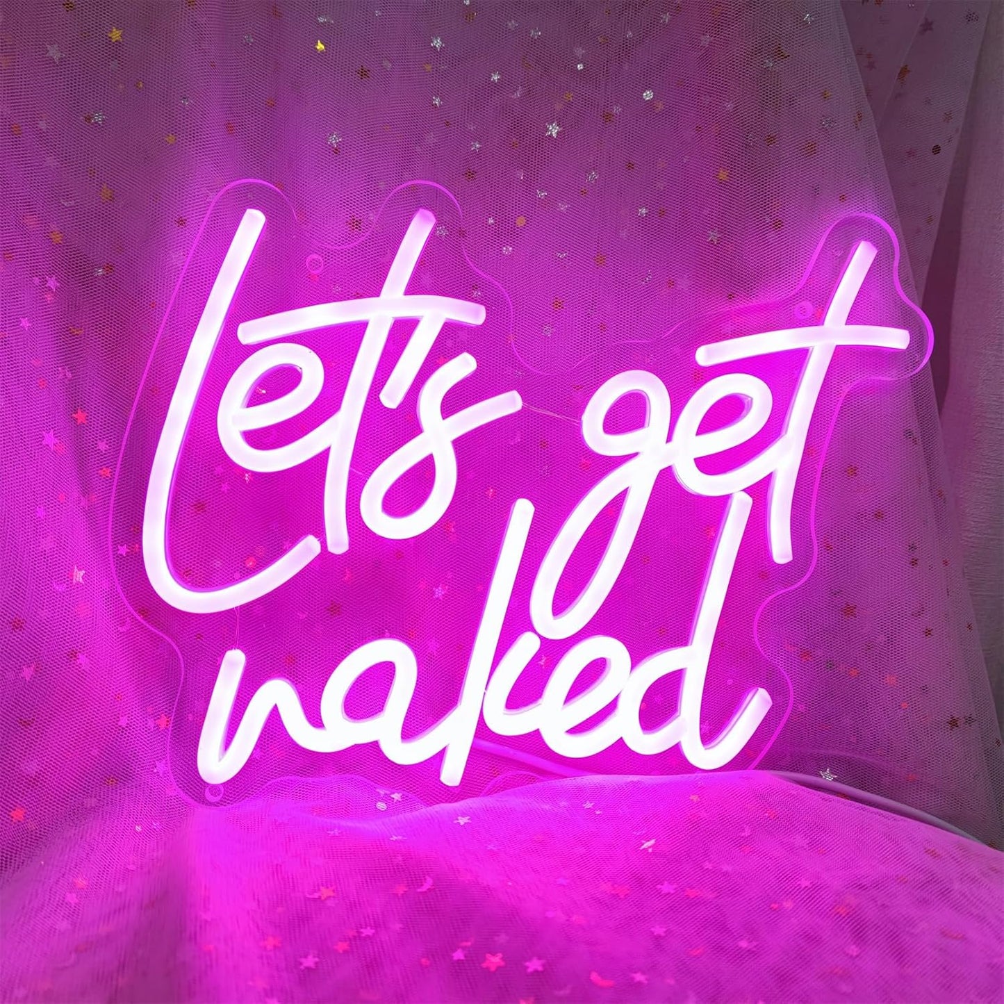 Lets Get Naked Neon Sign Let's Get Naked Neon Signs for Wall Decor, Led Light Sign for Girls Thanksgiving Bedroom Birthday Party Bar, 11.8" x 9.4"