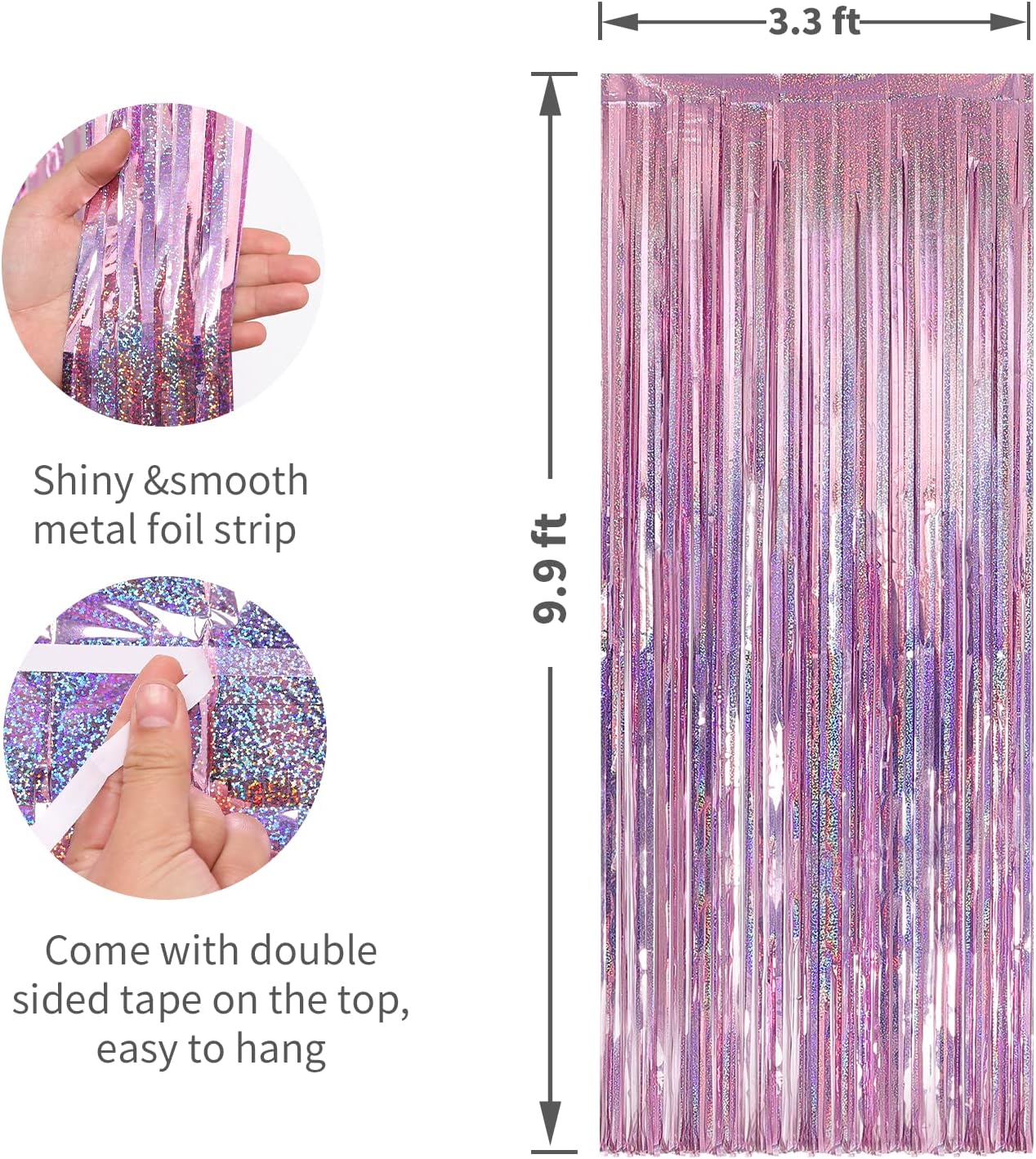Crosize 7 Pack 3.3 x 9.9 ft Laser Pink Foil Fringe Backdrop Curtain, Streamer Backdrop Curtains, Streamers Birthday Party Decorations, Tinsel Curtain for Parties, Galentines Decor, Preppy, Photo Booth