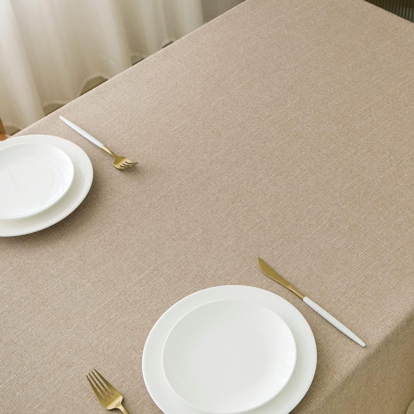 NLMUVW Linen Tablecloth for Rectangle Tables 96 Inch Burlap Textured Table Cloth Water Resistant Farmhouse Table Cover for Kitchen Dining Coffee, 54 x 96 Inch