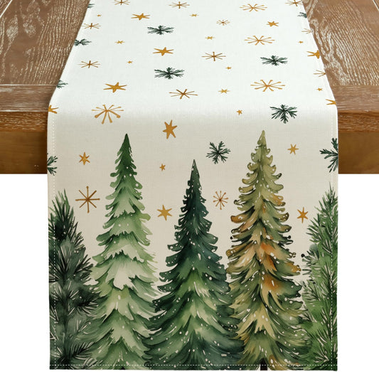GEEORY Christmas Table Runner 13x60 Inch, Xmas Tees Snowflakes Holiday Decorative Farmhouse Table Decoration for Kitchen Dinning, Indoor Outdoor Dinner Party Decor (Light Green) GT166-60