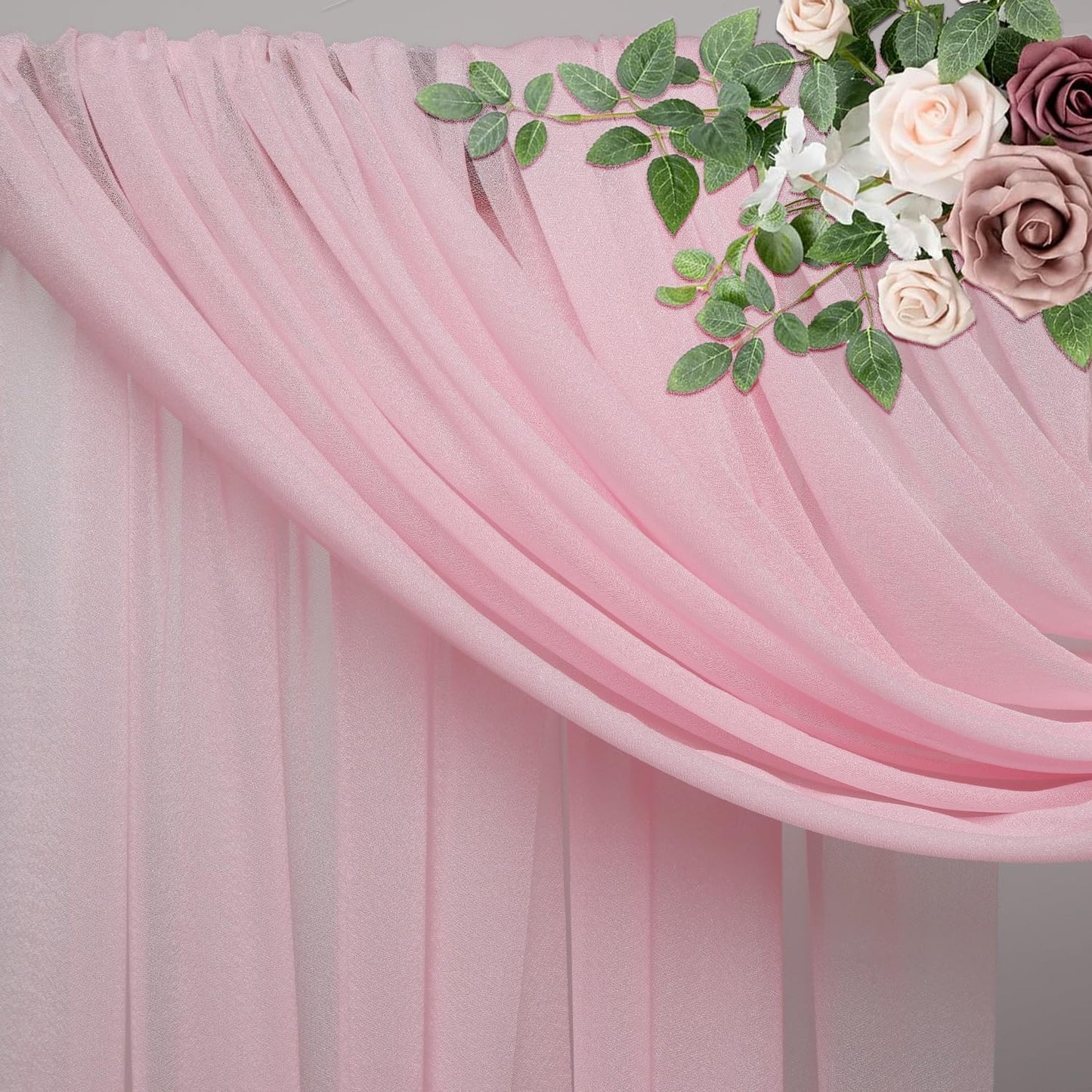 Wedding Arch Draping Fabric 6 Panels 28.7" x 20FT Blush Pink Sheer Chiffon Backdrop Drapes for Wedding Ceremony Birthday Party Bridal Shower Outdoor Decoration