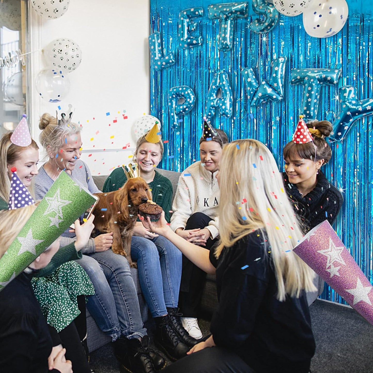 Tinsel Curtain Party Backdrop Blue Birthday Decorations 2 Packs Glitter Foil Fringe Curtain Party Decor Streamers Photo Booth for Birthday Christmas Wedding Halloween Graduation Decorations