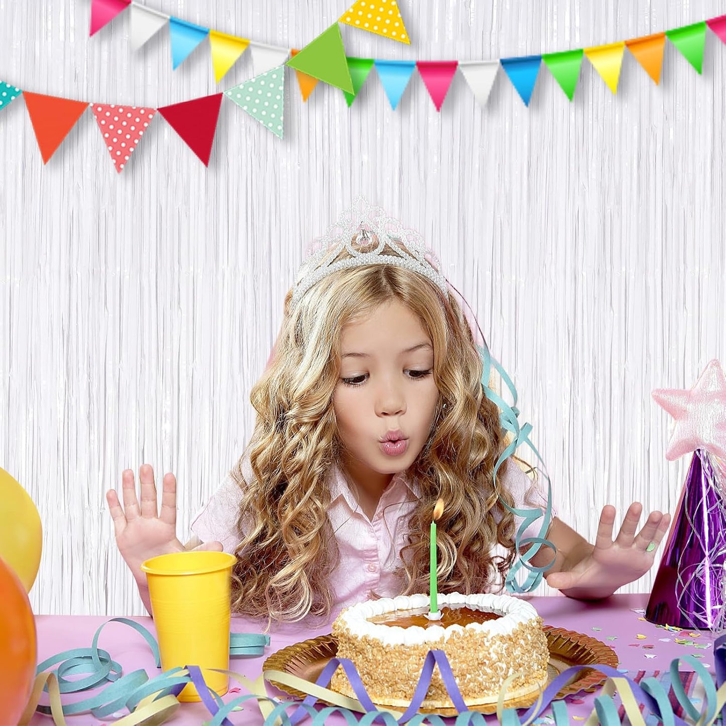 UWPVOWSR White Fringe Curtain Party Streamers 2Pack 3.3 x 8.3 Ft Foil Fringe Backdrop Curtains for Birthday Wedding Bridal Baby Shower, Holiday Tinsel Streamers White Party Decorations Door Streamers