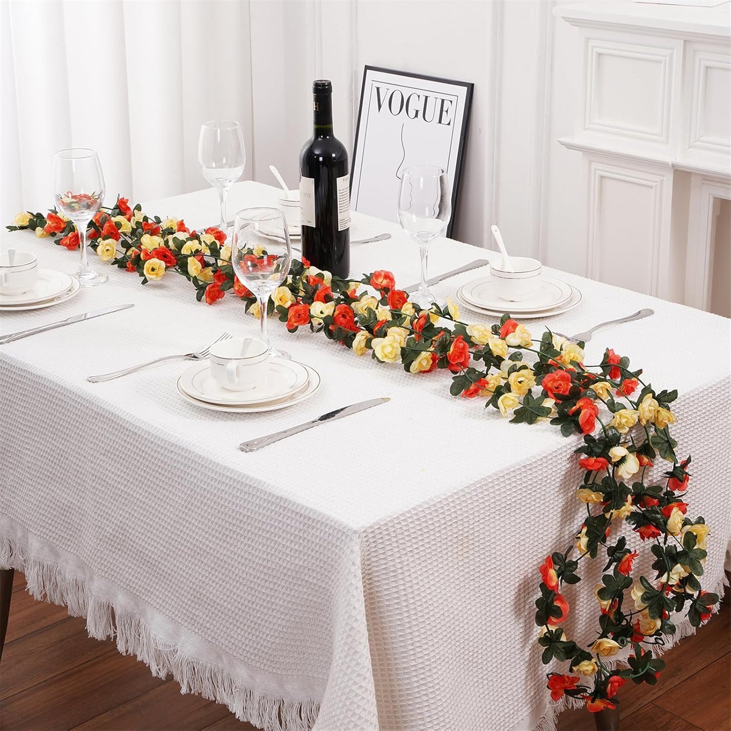 5 Pcs 41FT Flower Garland, Artificial Rose Garland Flowers Plants Fake Flower Hanging Rose Ivy, Birthday Party Valentine's Day Wedding Wall Arch Decor（Orange）