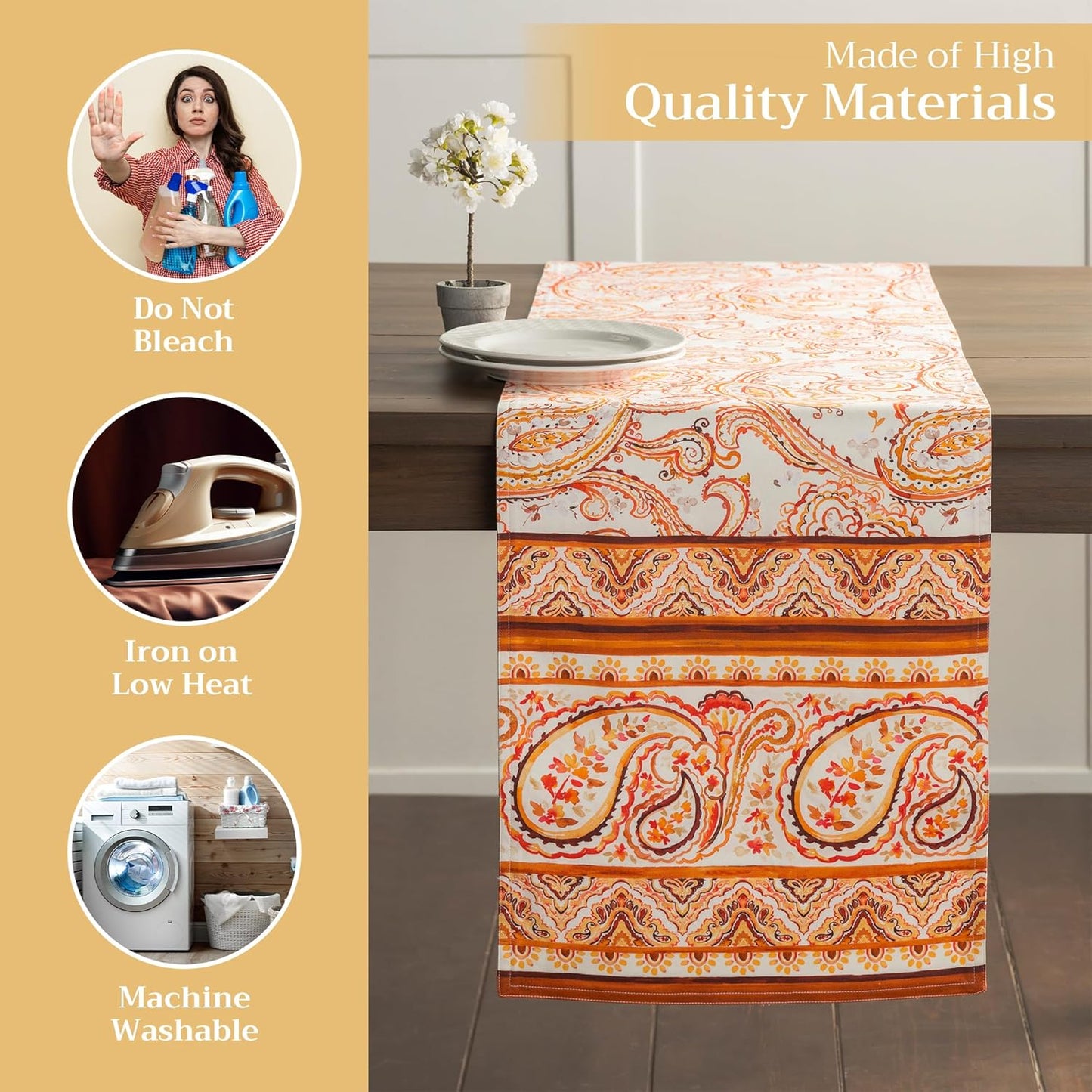 Maison d' Hermine Table Runner 100% Cotton Double Layer Table Runners 72 inches Long for Thanksgiving Christmas Decorations Home Kitchen Dining Party Wedding (Palatial Paisley, 14.5" x 72")