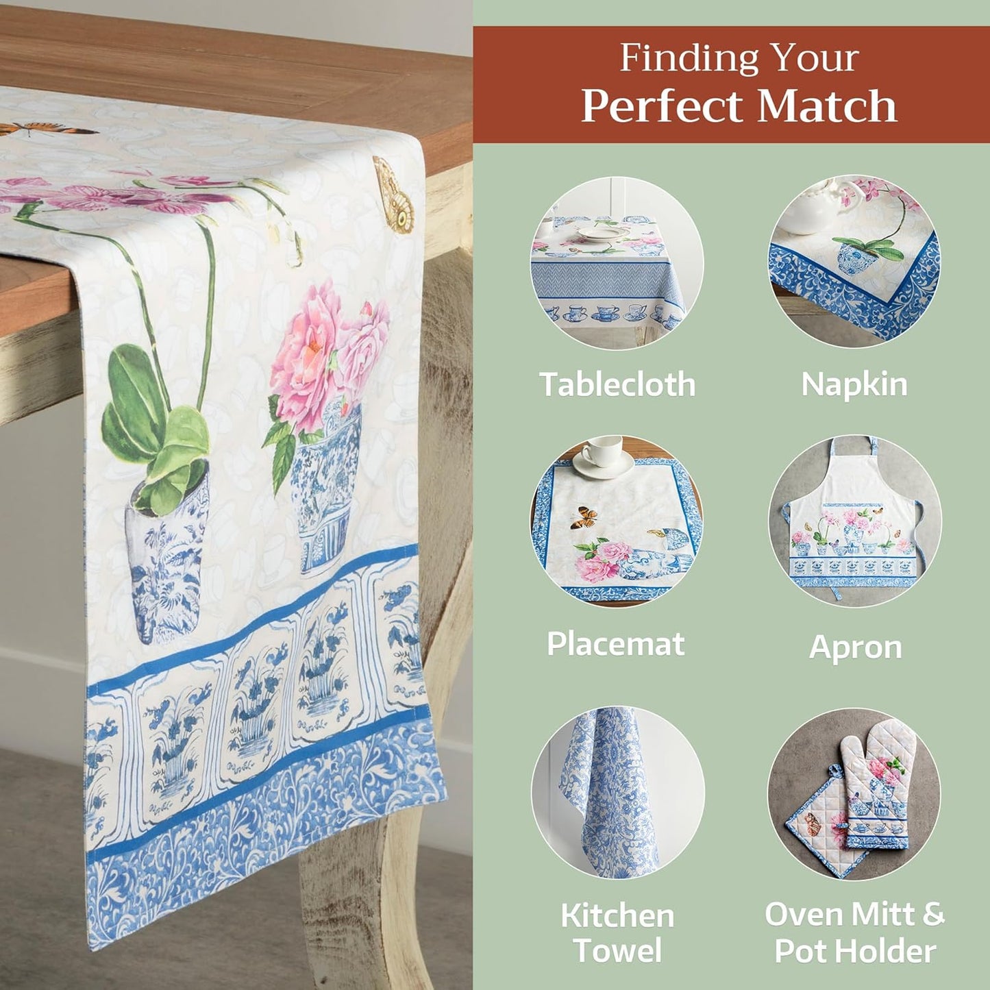 Maison d' Hermine Table Runner 100% Cotton Double Layer Table Runners 108 inches Long Decorative for Home Kitchen Dining Party Baby Shower Wedding Bridal Shower Spring Summer (Canton, 14.50" x 108")