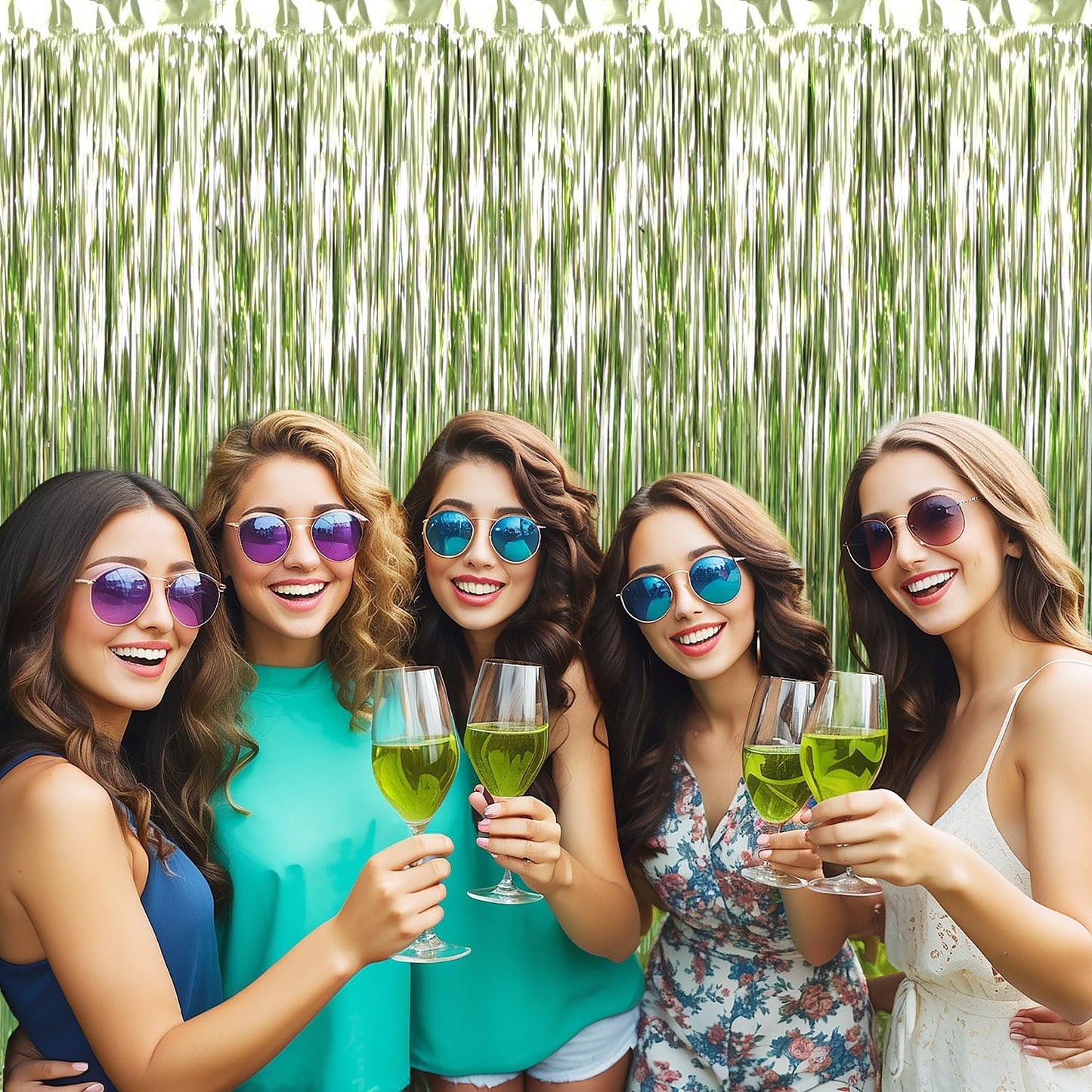 GOER 3.2 ft x 9.8 ft Metallic Tinsel Foil Fringe Curtains Party Photo Backdrop Party Streamers for Birthday,Graduation,New Year Eve Decorations Wedding Decor (4 Pcs,Sage Green)