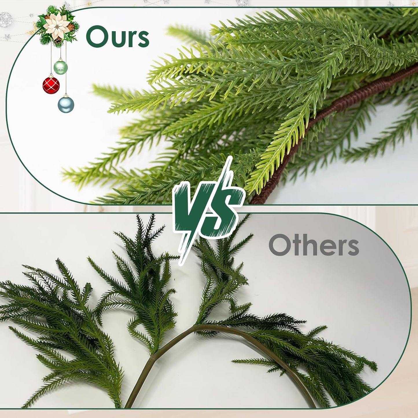 6FT Norfolk Pine Garland Christmas Artificial Greenery with Red Berries Cones, Pine Tree Decor for Mantel Fireplace Stair Rail Doorway Table, Indoor Outdoor Winter Christmas Decorations