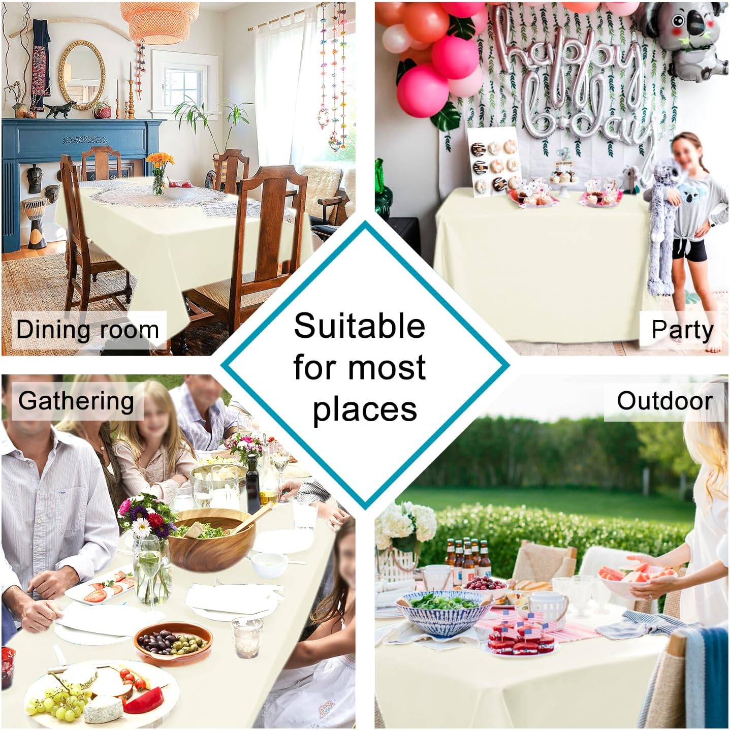 Hiasan Champagne Rectangle Tablecloth - Waterproof and Spillproof Washable Fabric Table Cloth for Dining Room Kitchen Party and Outdoor, 60 x 84 Inch