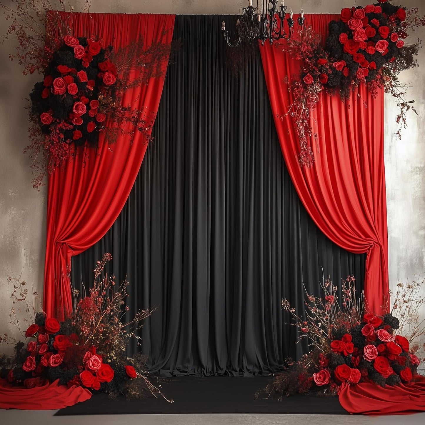 60ftx14ft Wrinkle Free Black Backdrop Curtain, 12 Panels 14FT Height Black Wedding Backdrop Drapes, Silky Polyester Back Drop Cloth for Birthday Photography Background Party Backdrop Draping