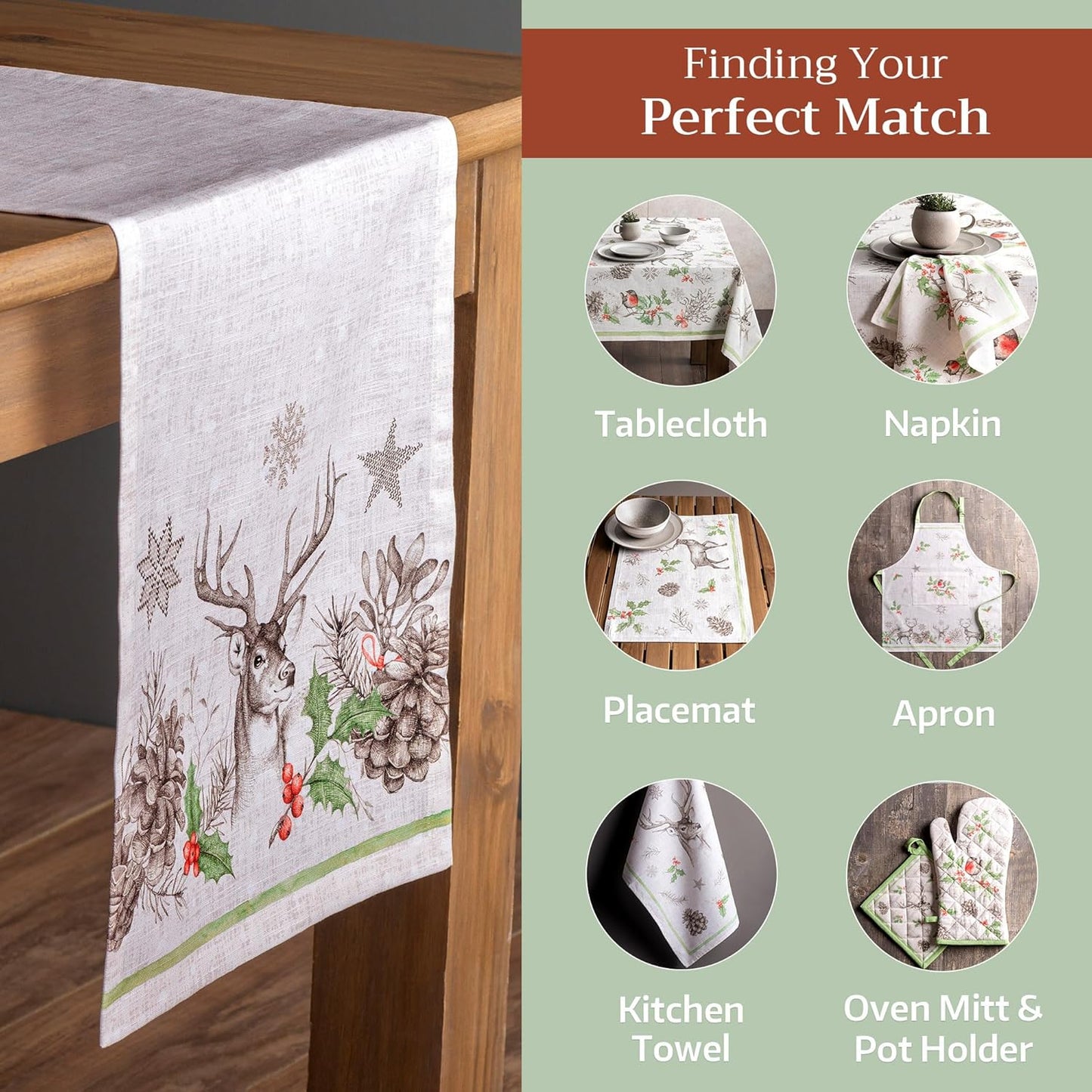 Maison d' Hermine Table Runner 100% Cotton Single Layer Table Runners 108 inches Long for Thanksgiving Christmas Decorations Home Kitchen Dining Party Wedding (Christmas Dew, 14.5" x 108")