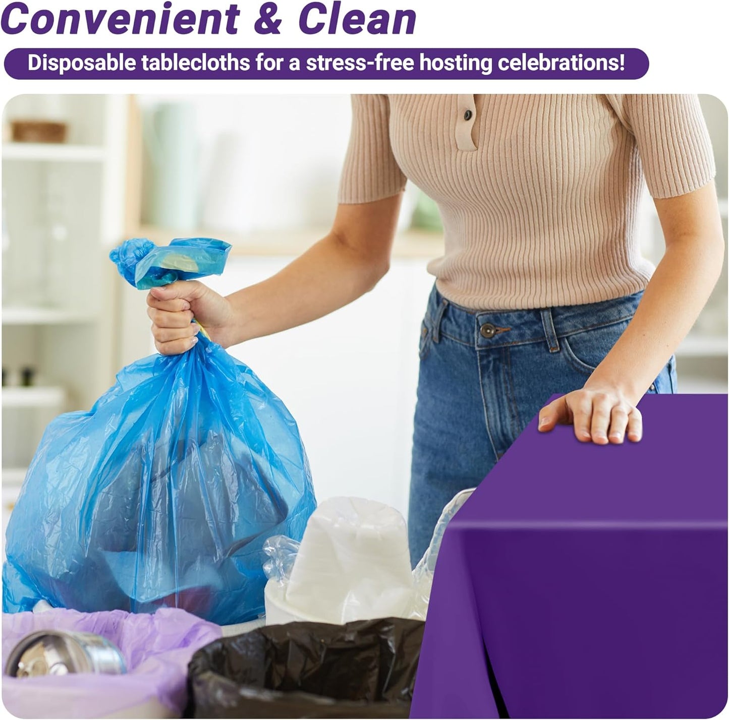 QZYL 12 PCS Purple Plastic Tablecloths, 54 in x 108 in Dinner Table Cloths, Rectangle Table Cover for Birthday Party Family Gathering Wedding